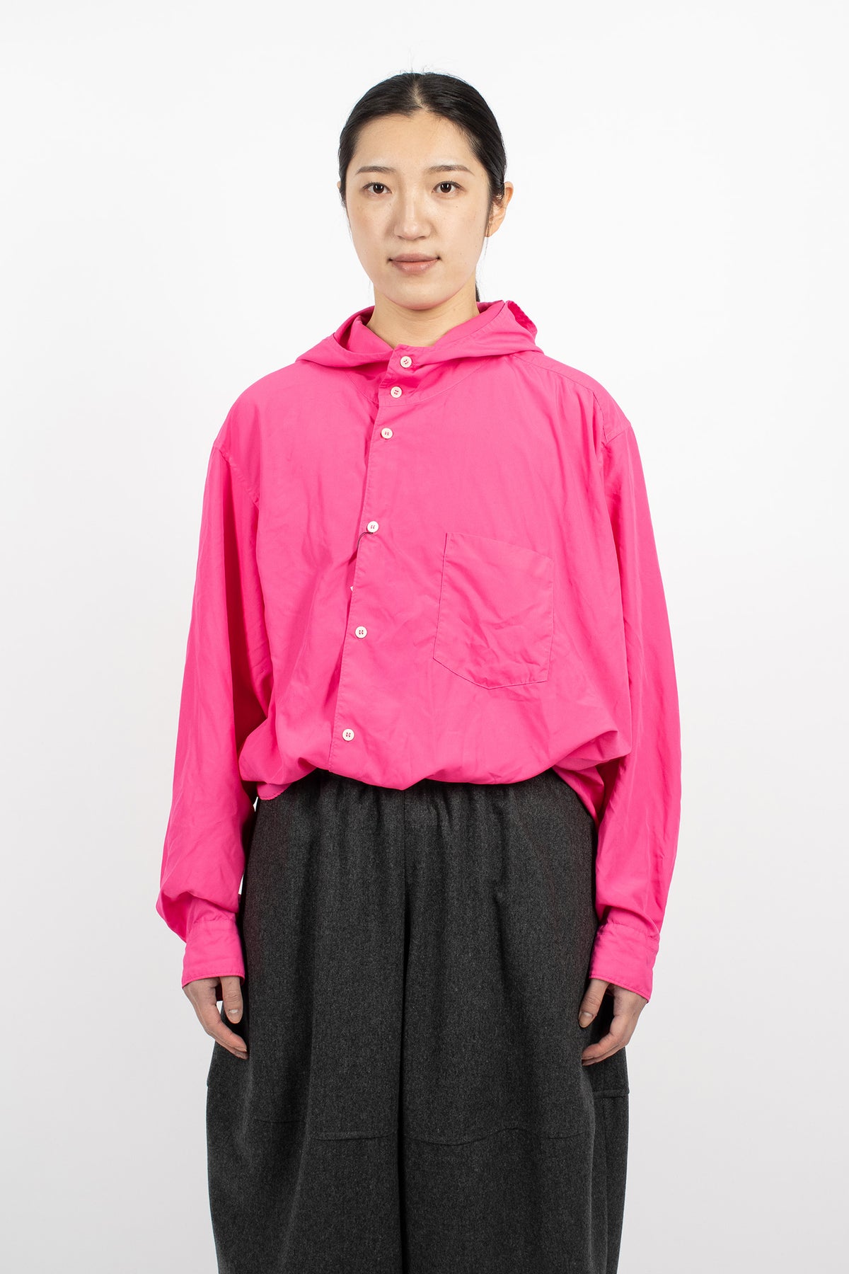 Asymmetrical Hooded Blouse Pink