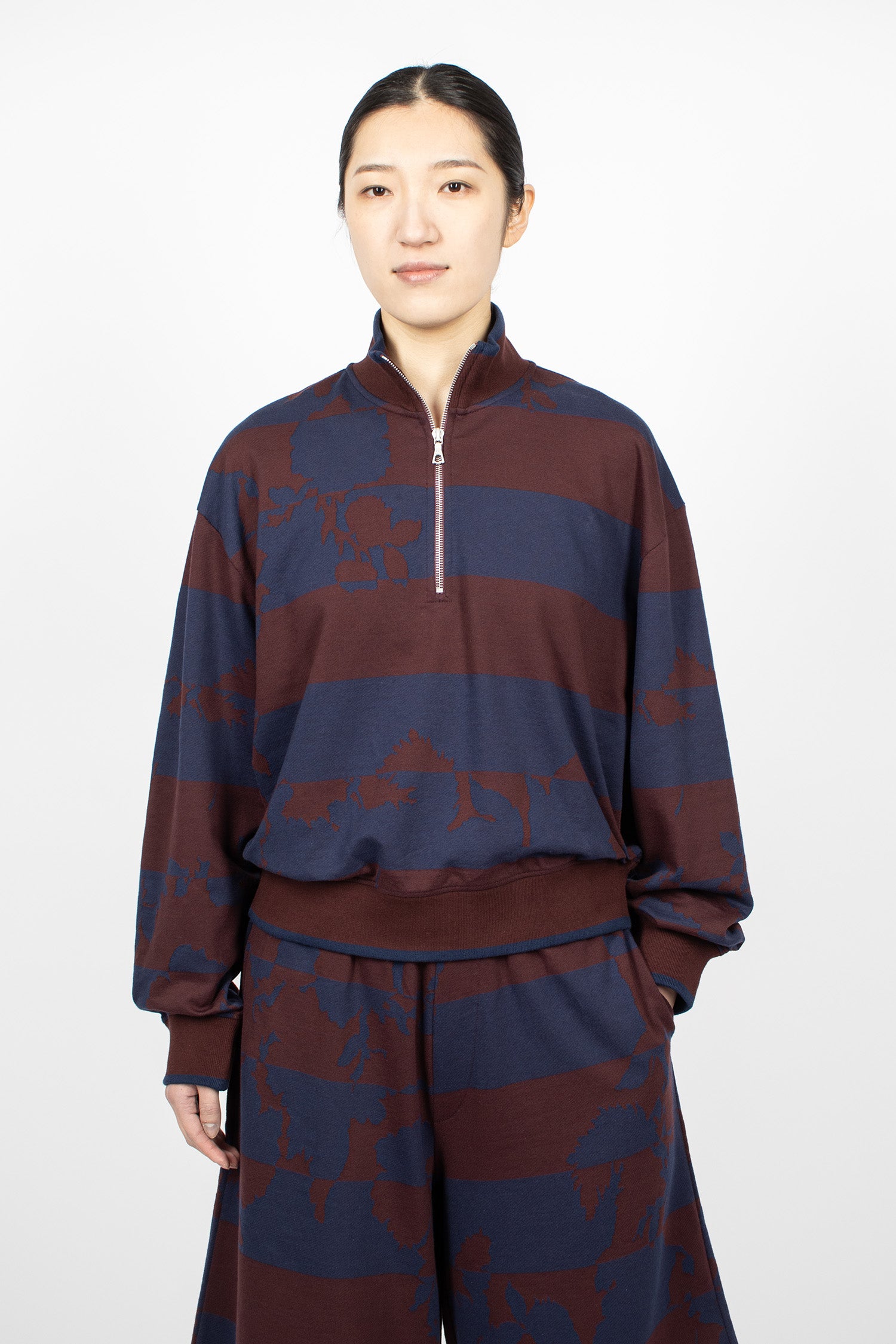 Printed Zip Sweatshirt Burgundy