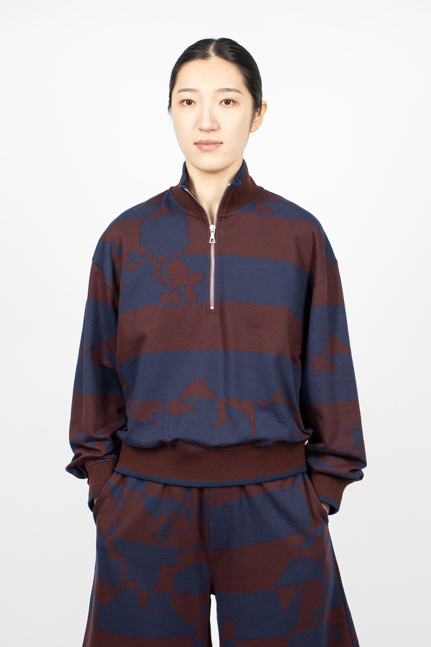 Printed Zip Sweatshirt Burgundy