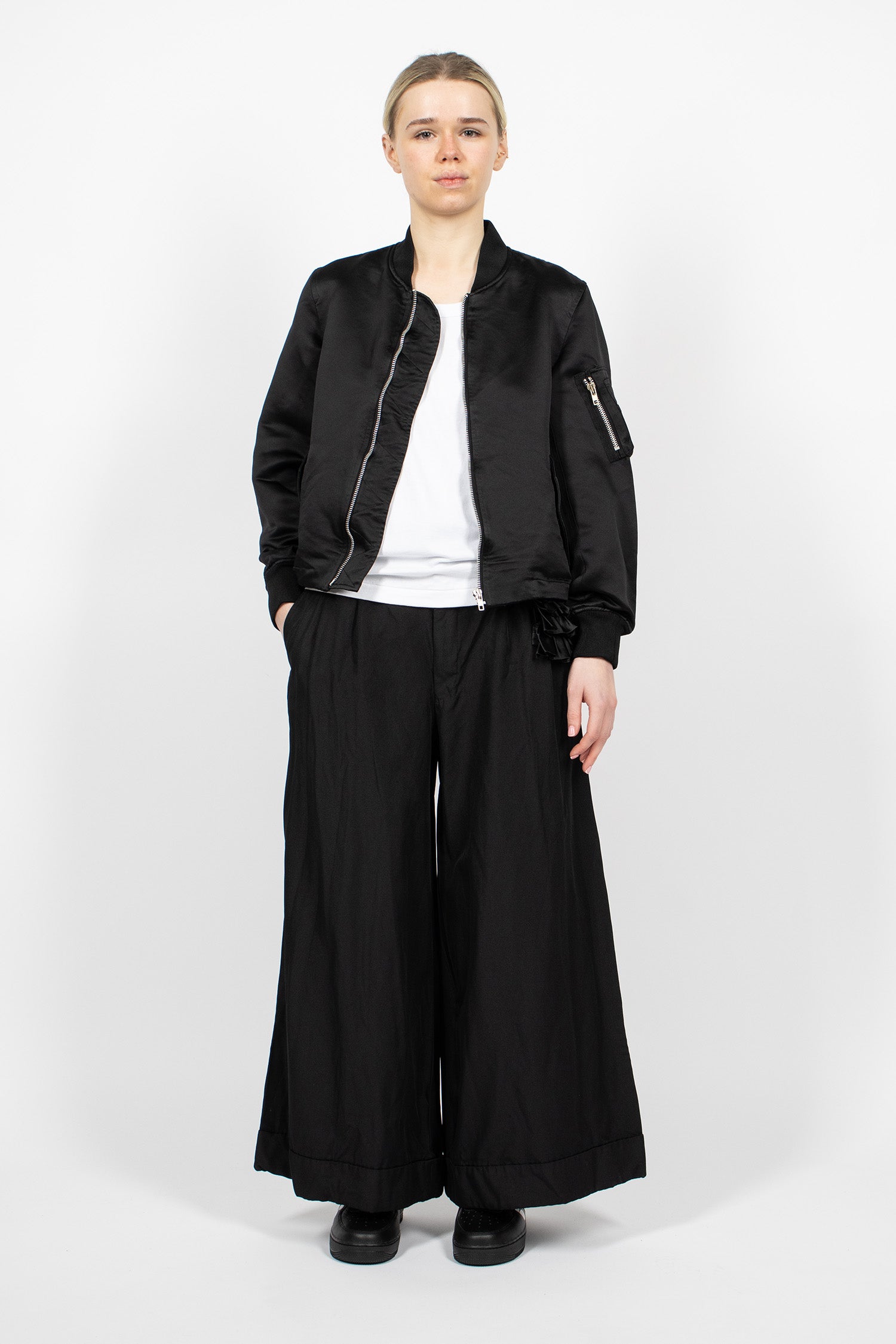 Ruffled Bomber Jacket Black