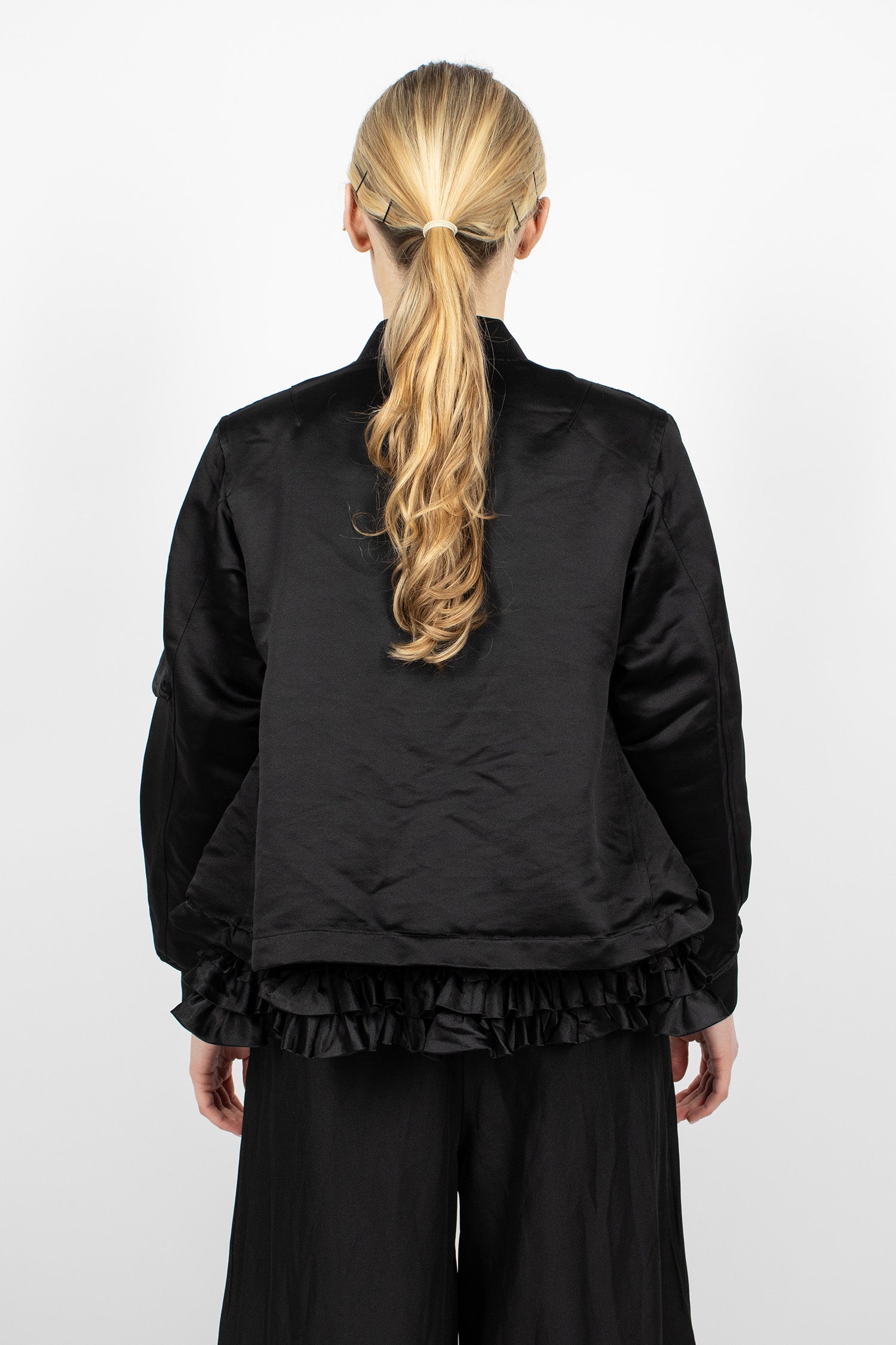 Ruffled Bomber Jacket Black