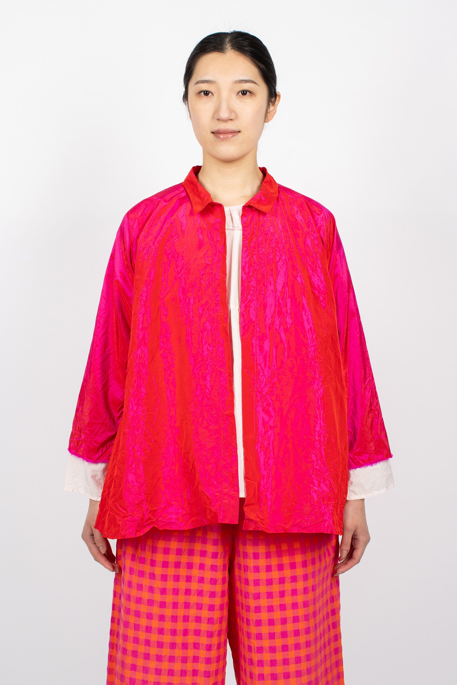 Washed Silk Jacket Fuchsia Red