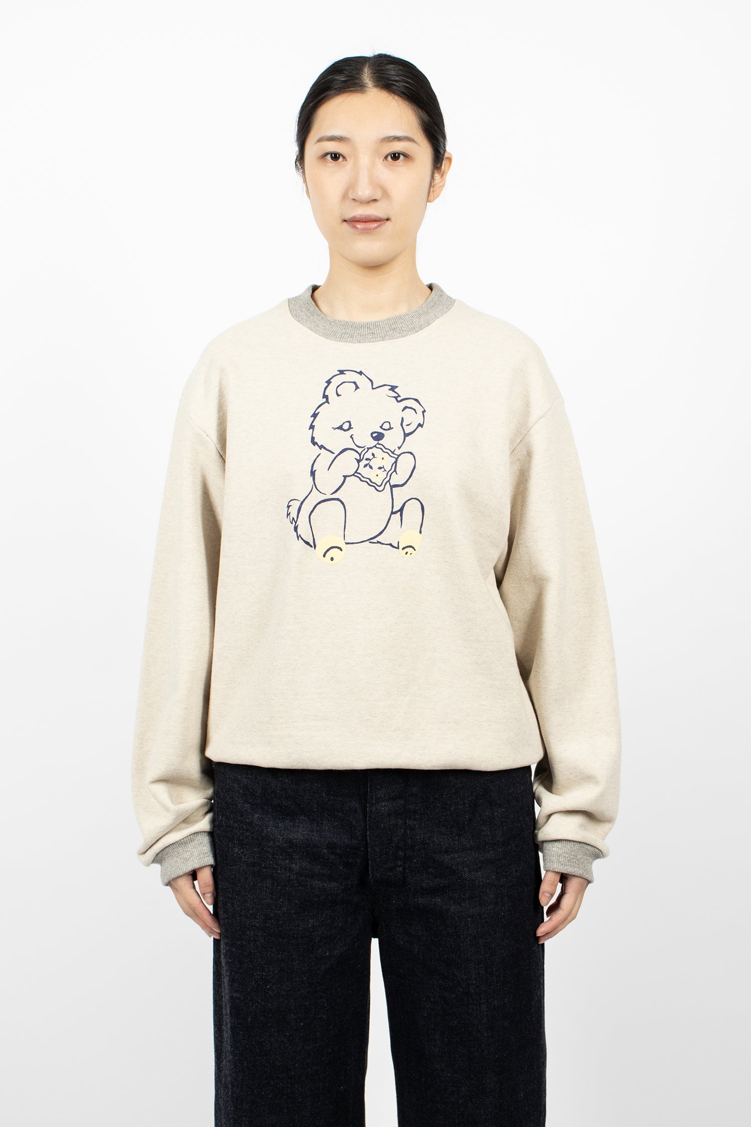 Peckish Little Bear Crew Sweatshirt Ecru/Grey