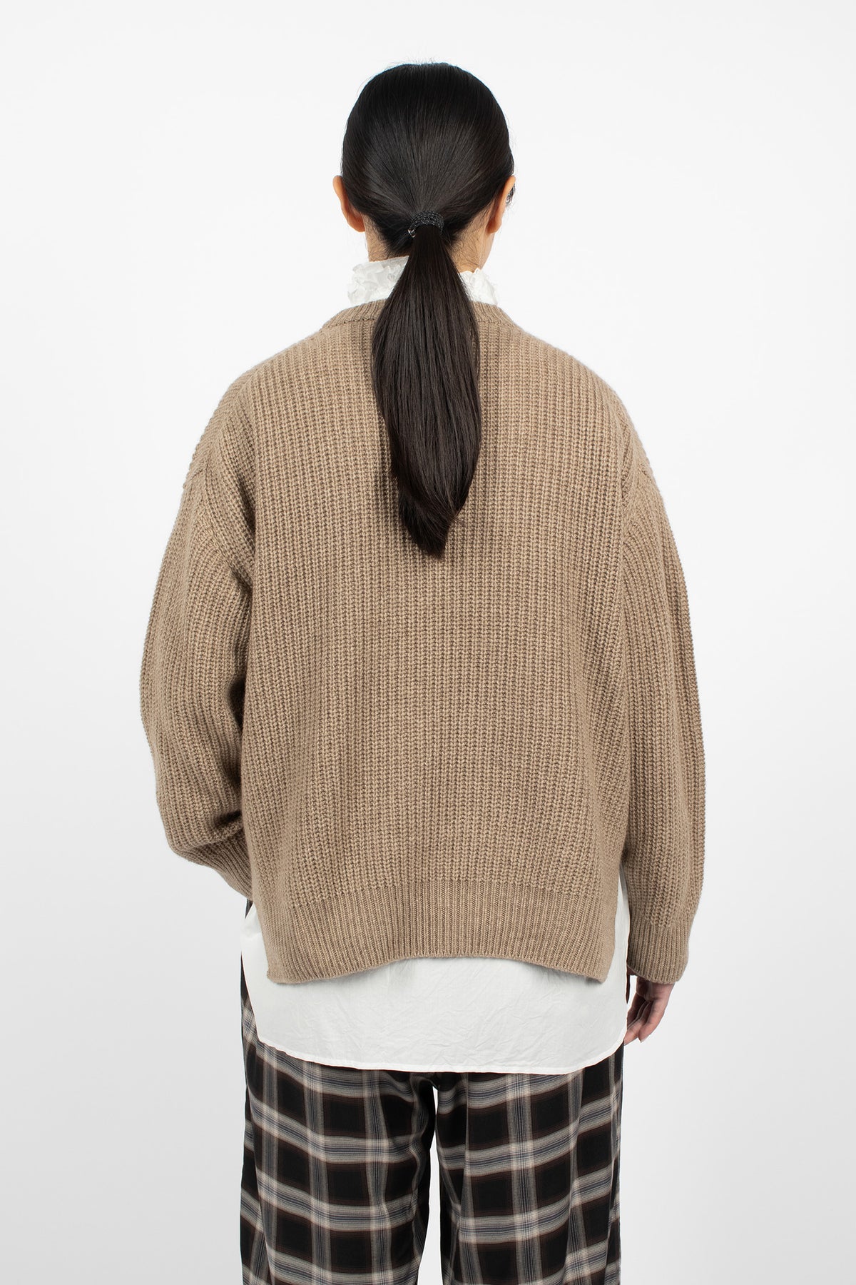 Rib Stitch Neck Big Pullover Natural