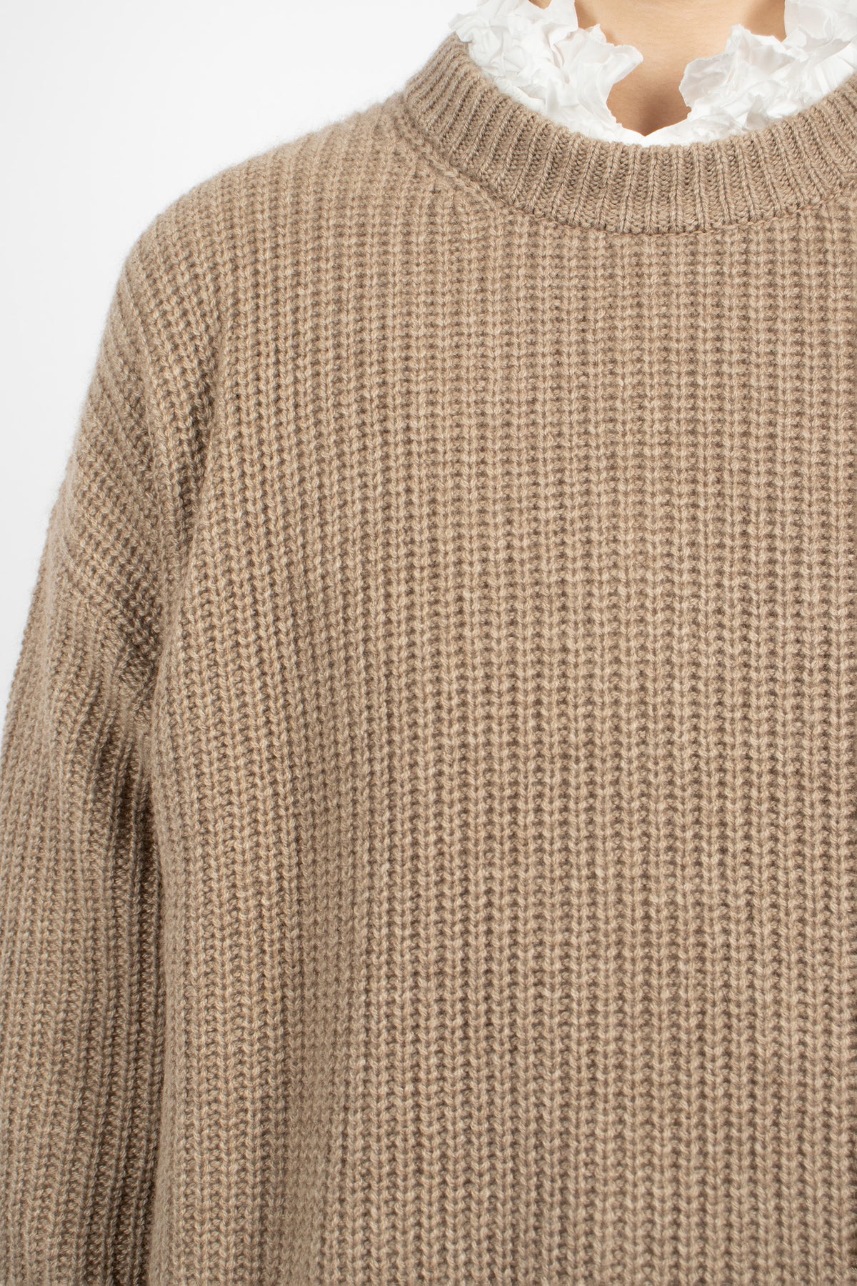 Rib Stitch Neck Big Pullover Natural