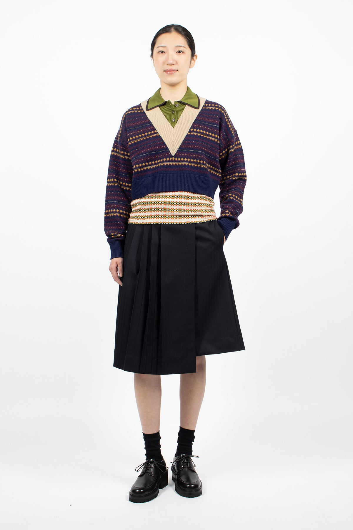 Pleated Wool Kilt Navy