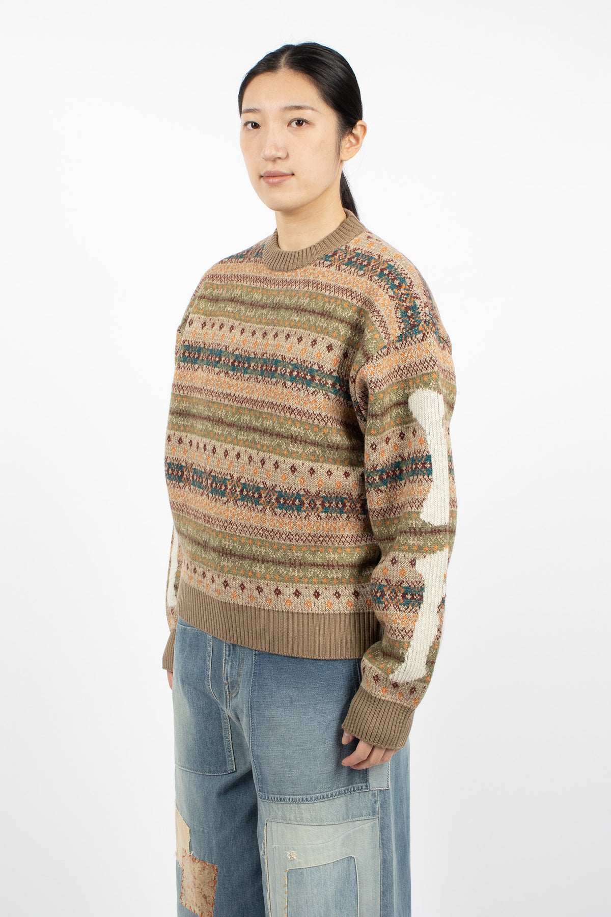 7G Wool Fair Isle Bone Sweater Orange