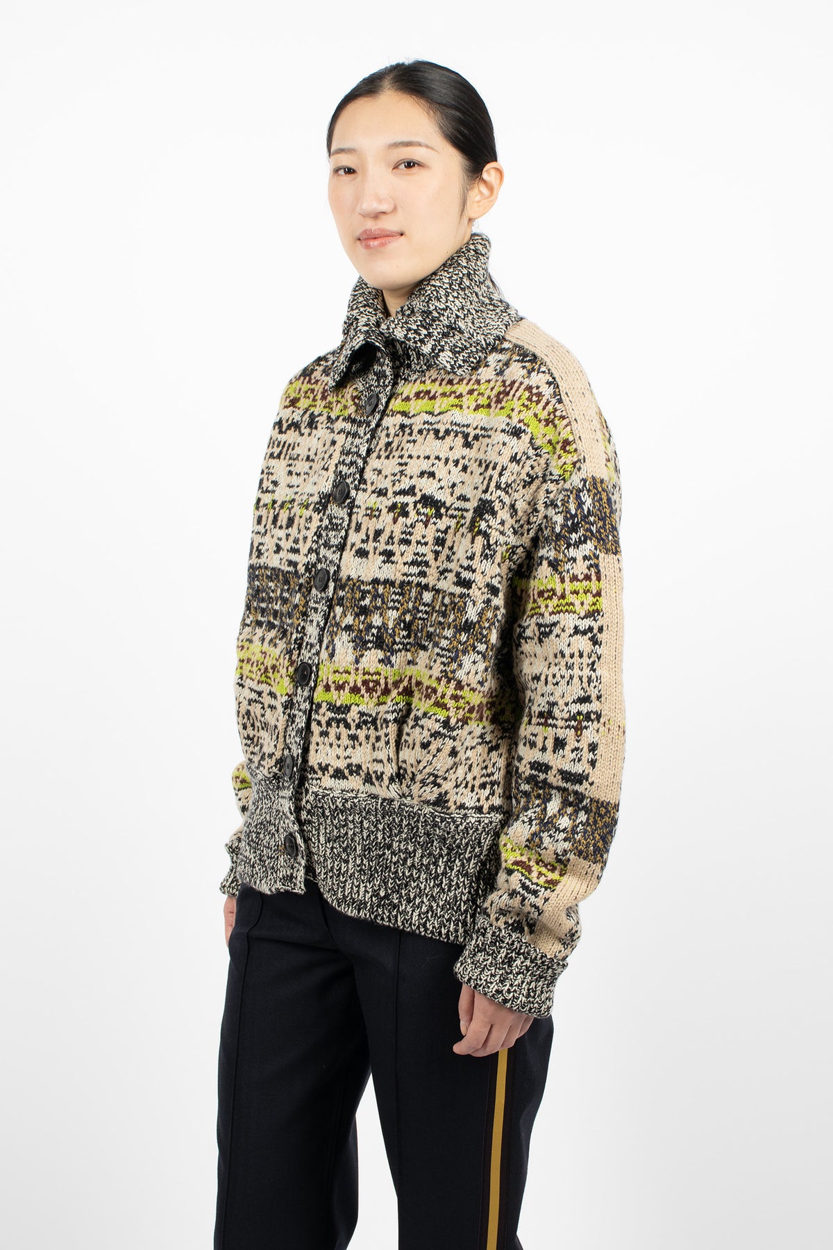 Jacquard Wool Cardigan Black
