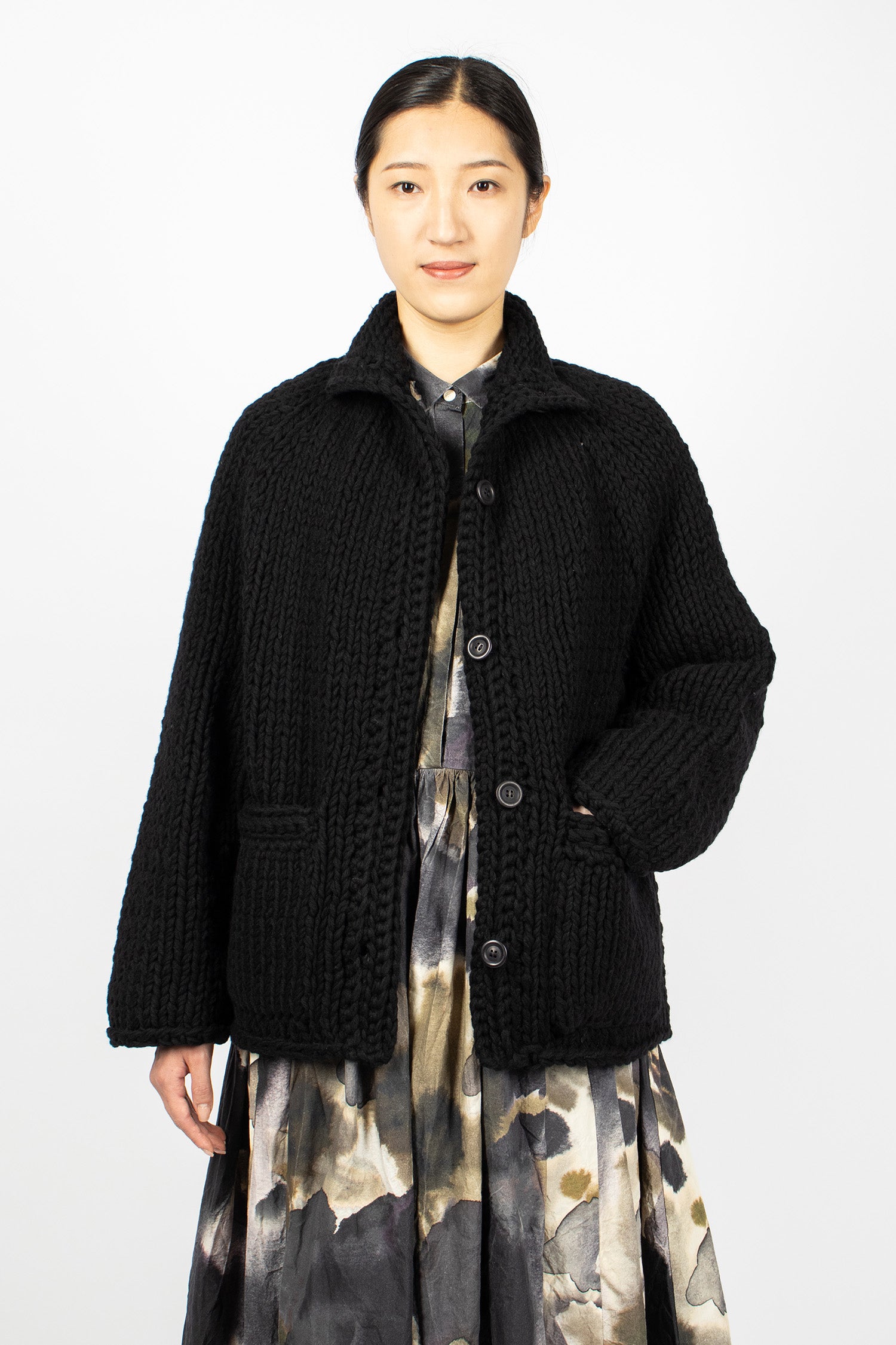 So Wool Hand Knit Cardigan Black