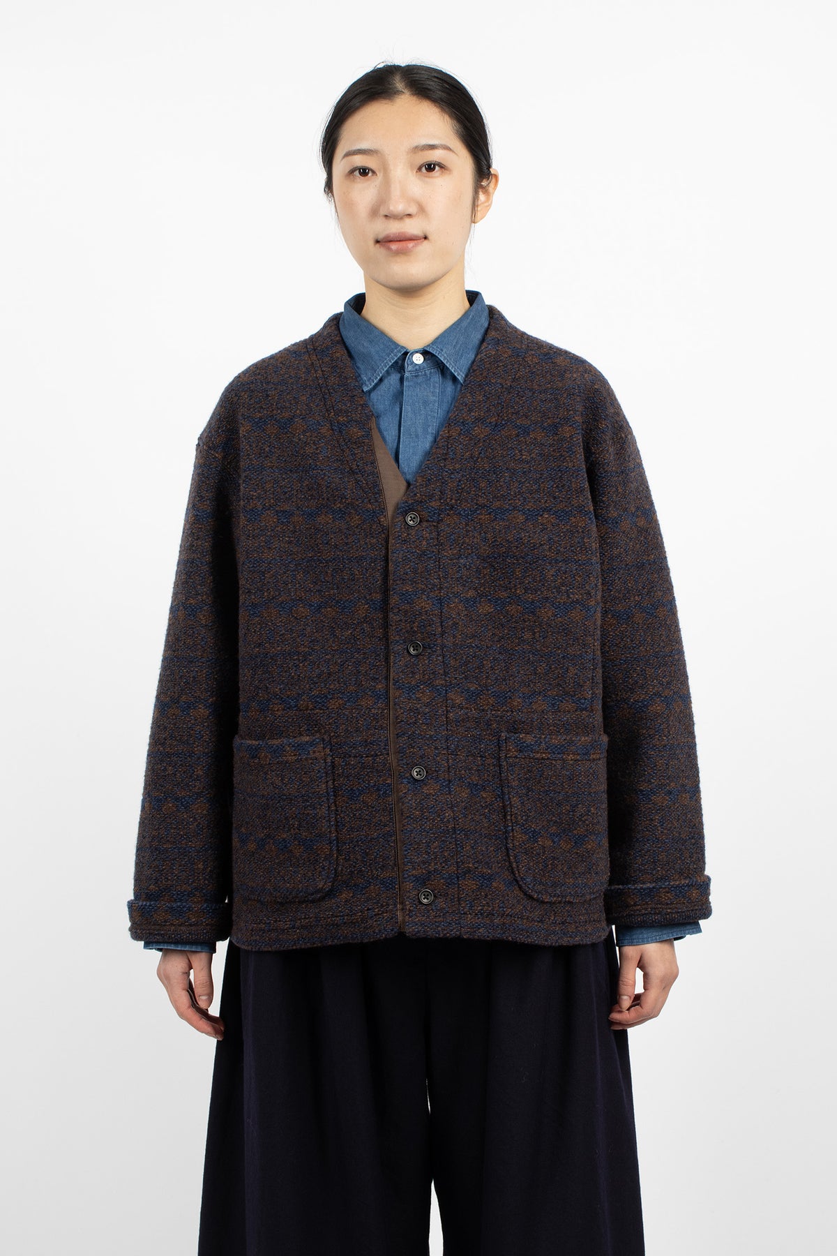 Knit Cardigan Brown/Navy