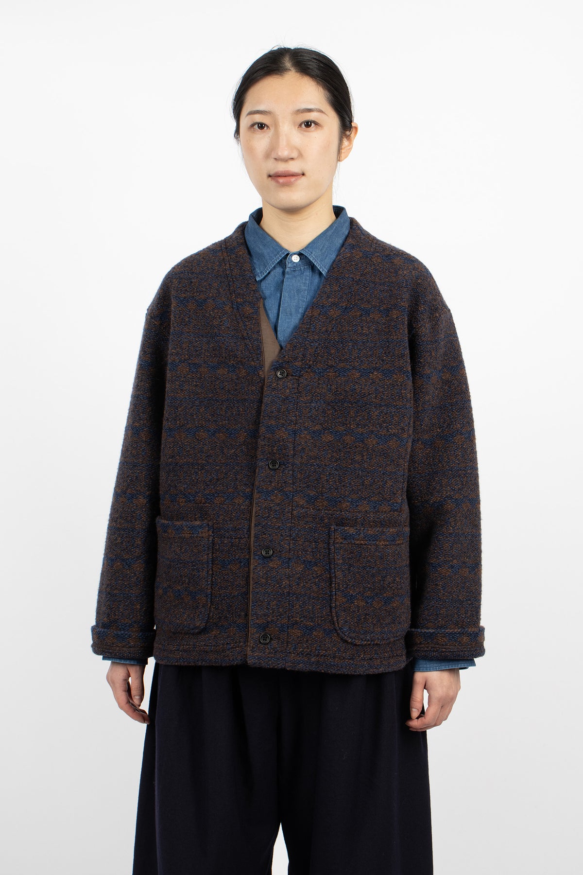 Knit Cardigan Brown/Navy