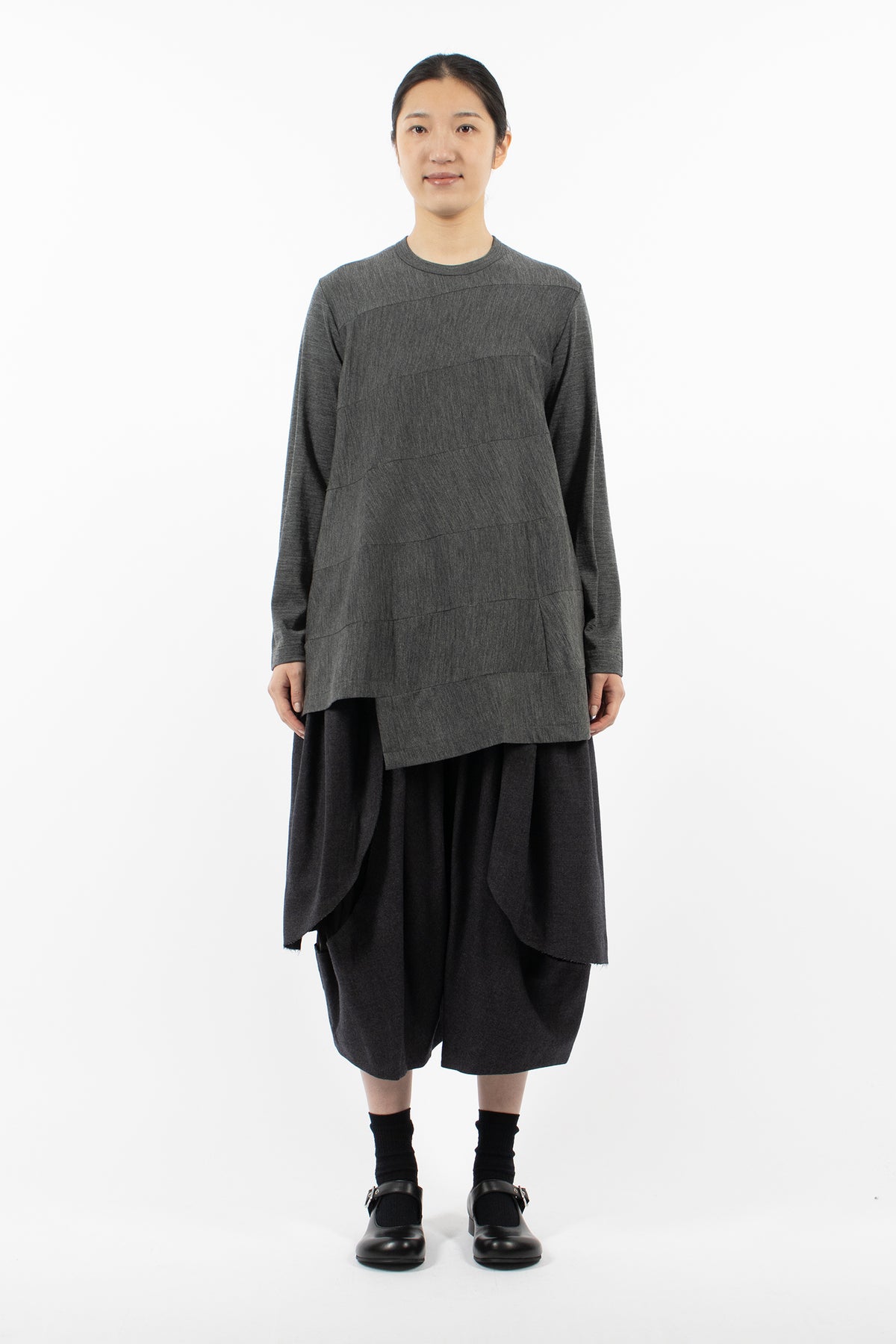 Gathered Wool Saxony Pants Charcoal Grey