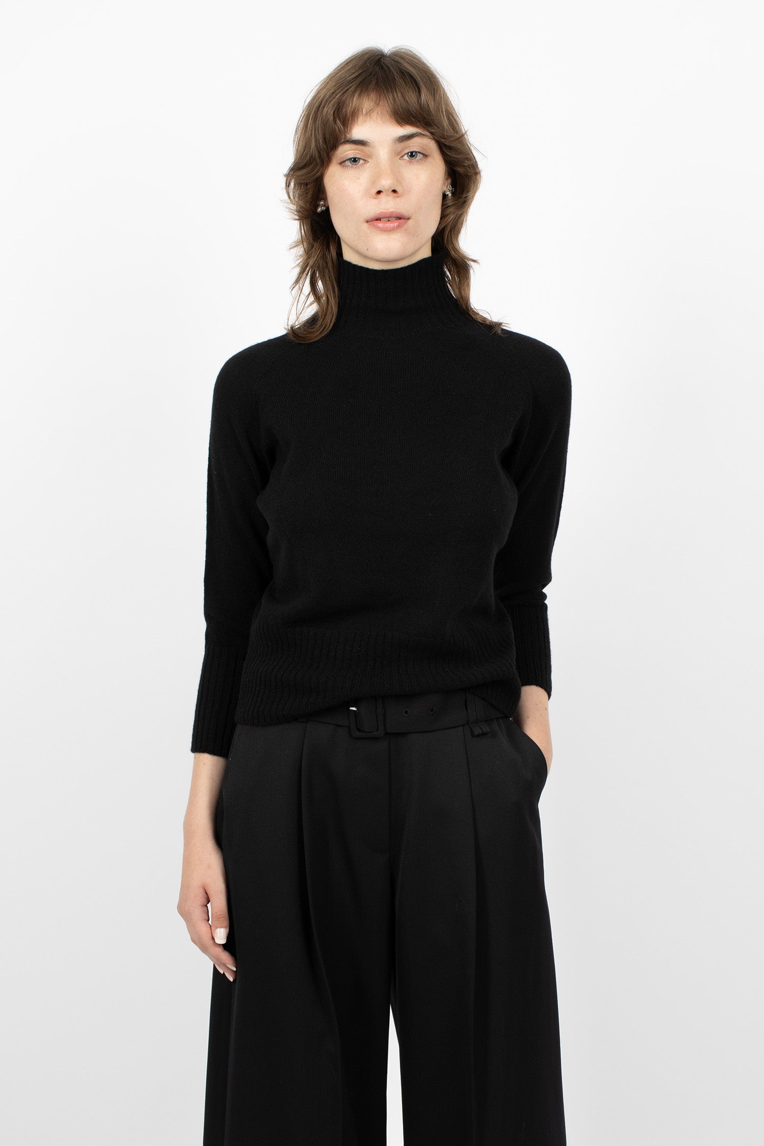 Cashmere Open Back High Neck Jumper Black