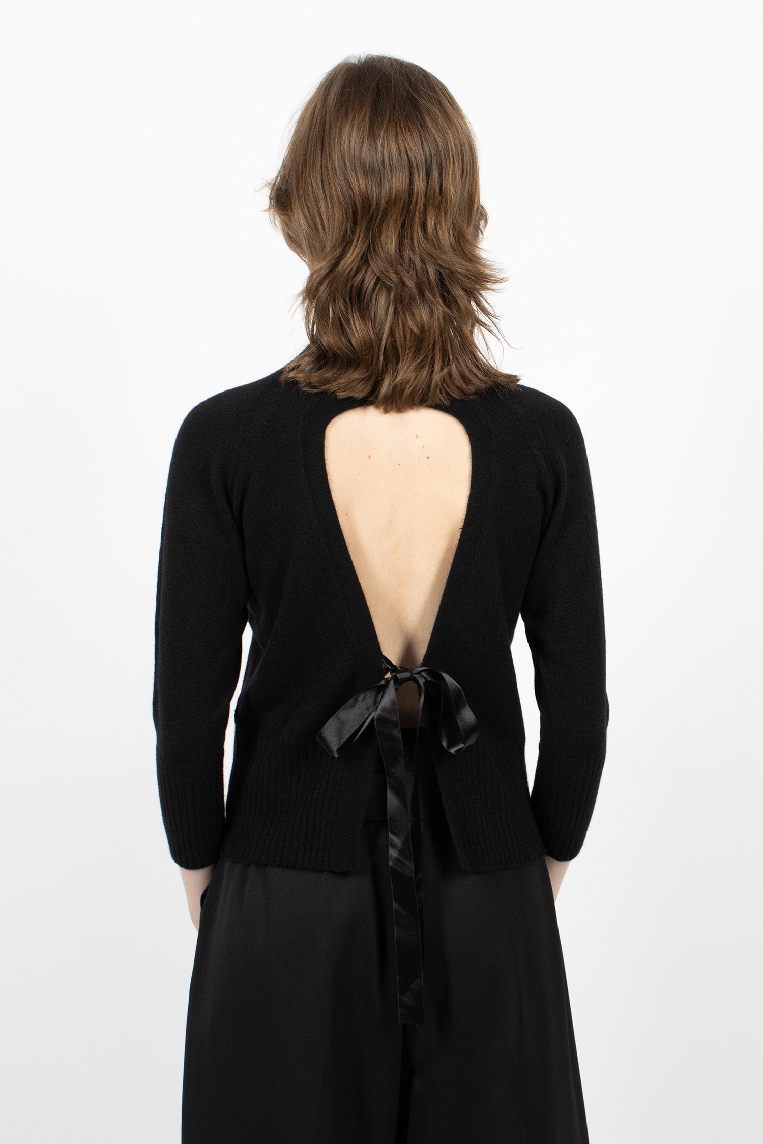 Cashmere Open Back High Neck Jumper Black