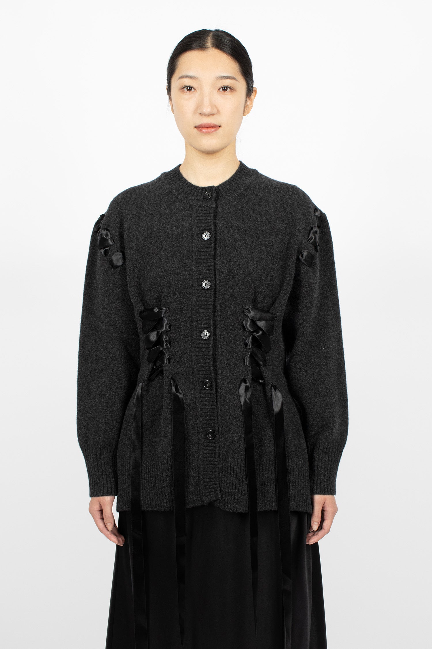 Sculpted Ribbon Corset Cardigan Charcoal