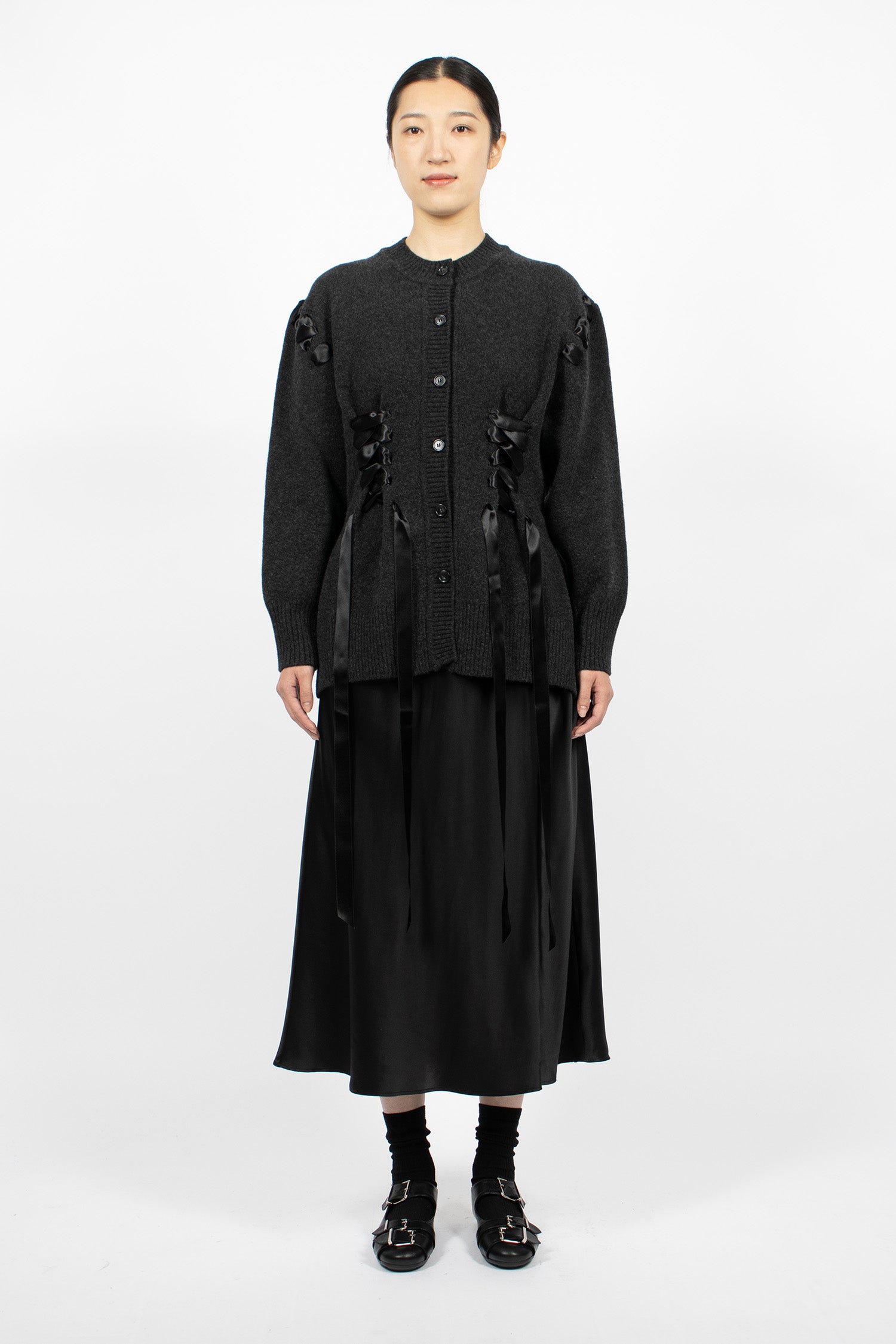 Sculpted Ribbon Corset Cardigan Charcoal