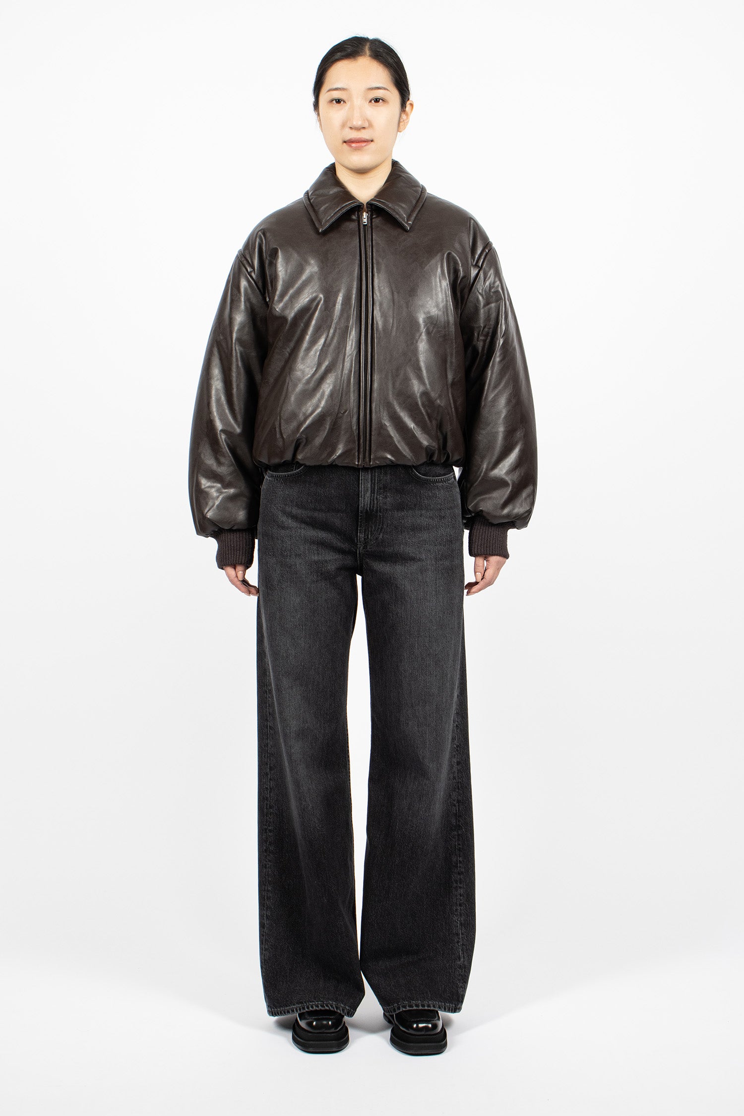 Coated Bomber Jacket Dark Brown