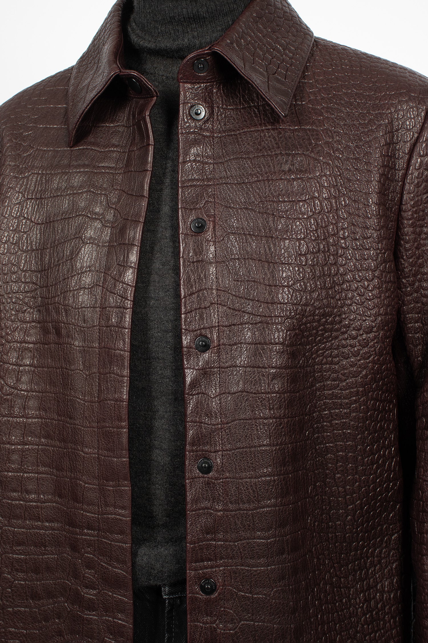 Leather Shirt Jacket Burgundy