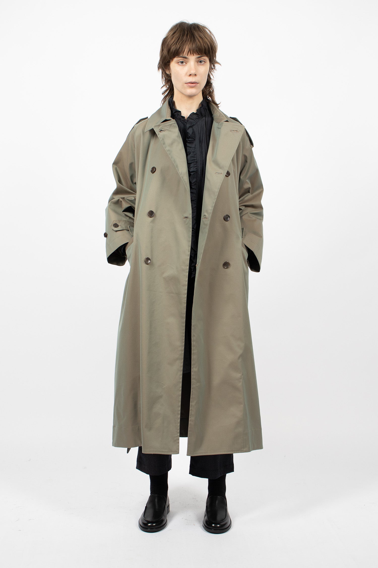 Raglan Sleeve Trench Maxi Coat Olive