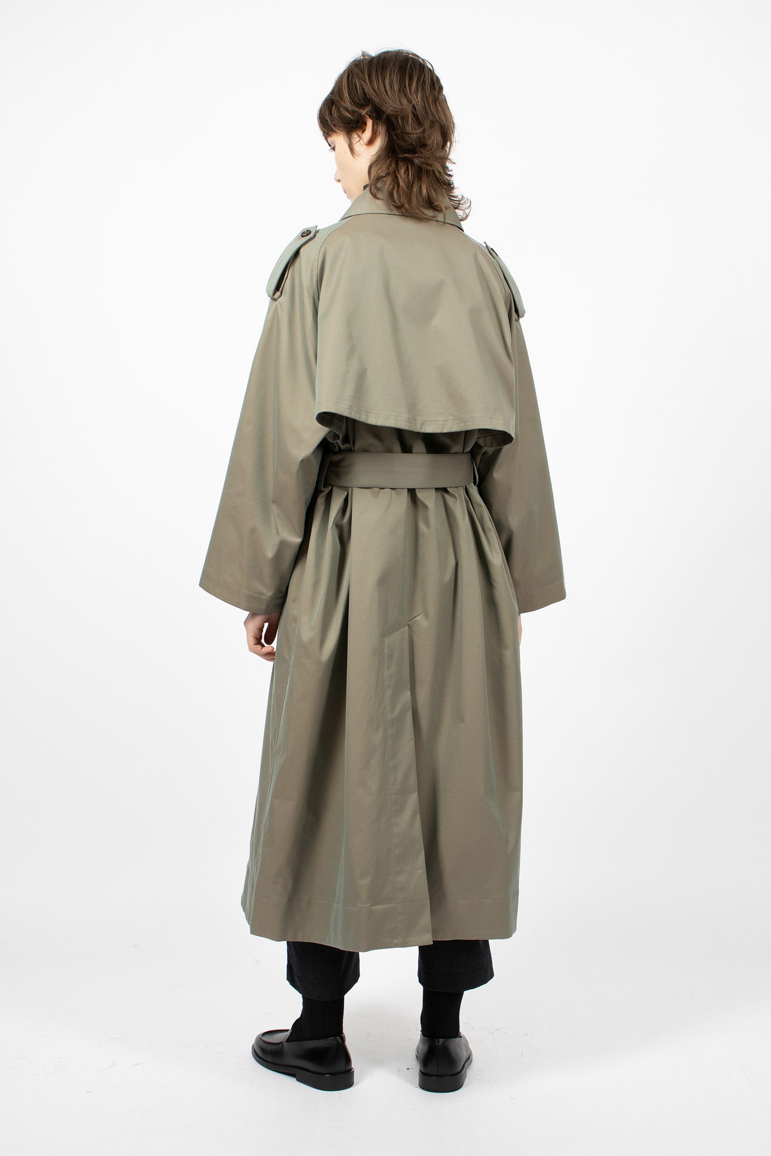 Raglan Sleeve Trench Maxi Coat Olive