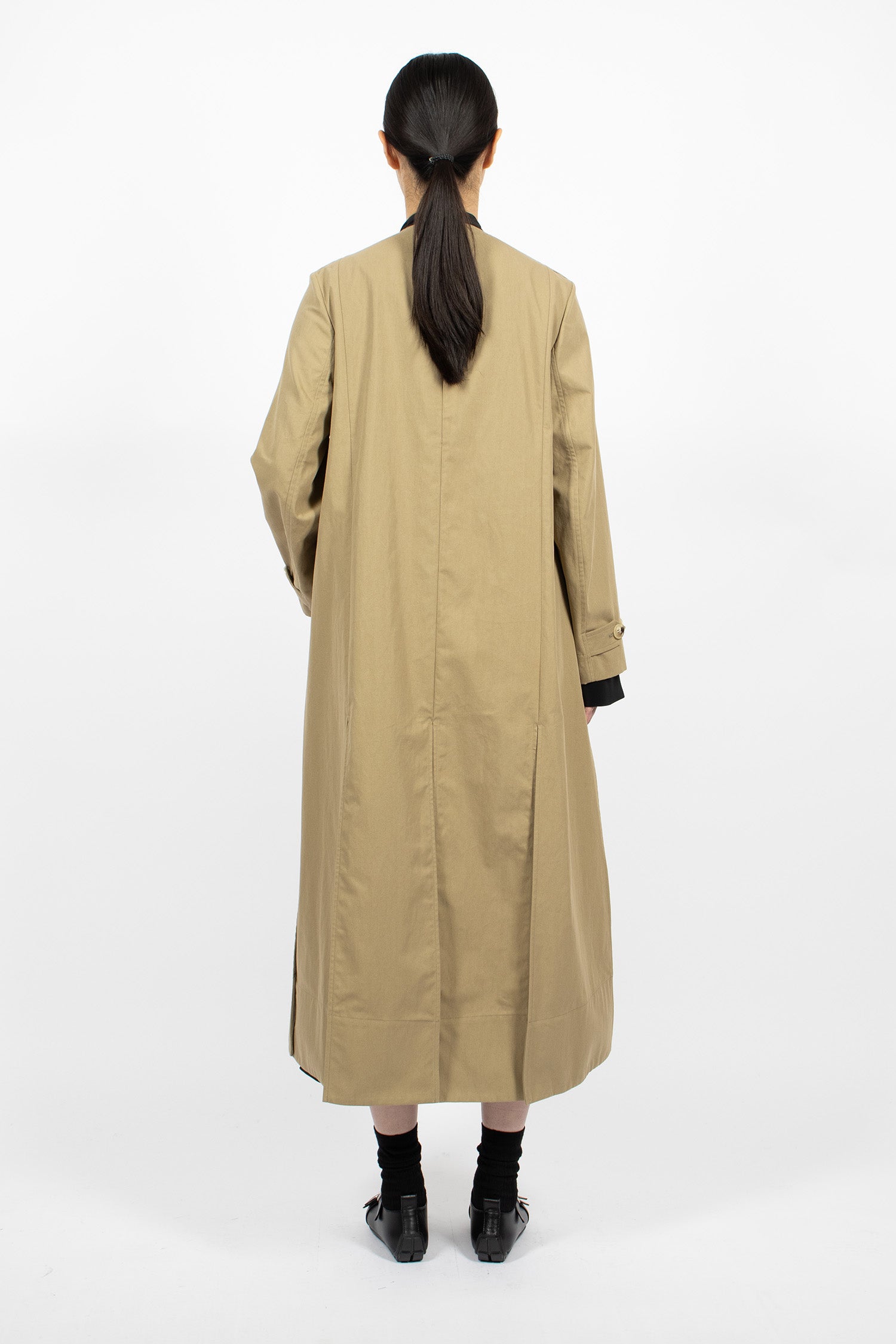 Belted Long Multi Slit Trench Coat Stone/Pearl
