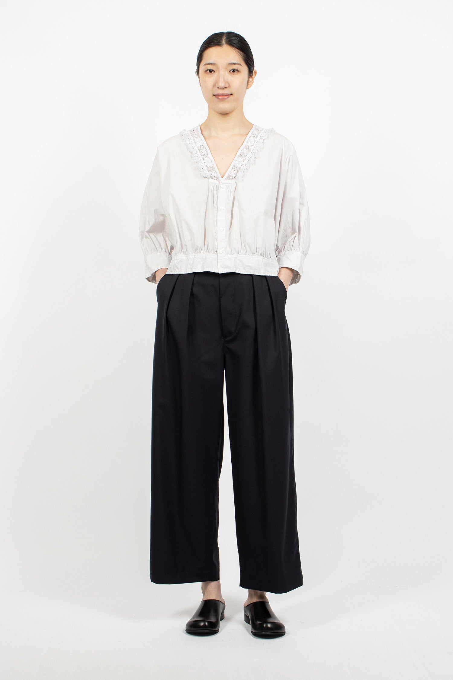 2 In-Pleat Baggy Wool Pants Dark Navy