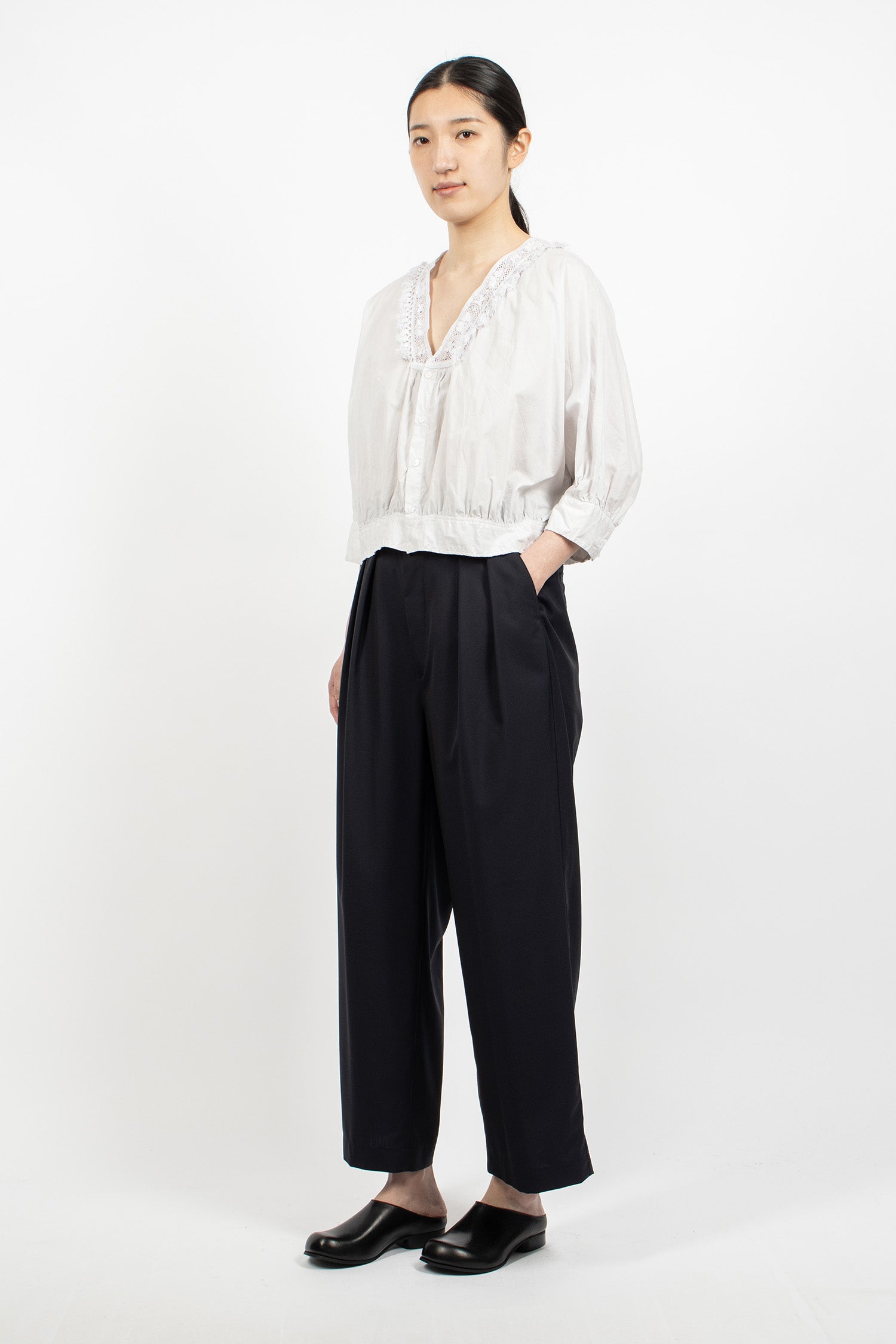 2 In-Pleat Baggy Wool Pants Dark Navy