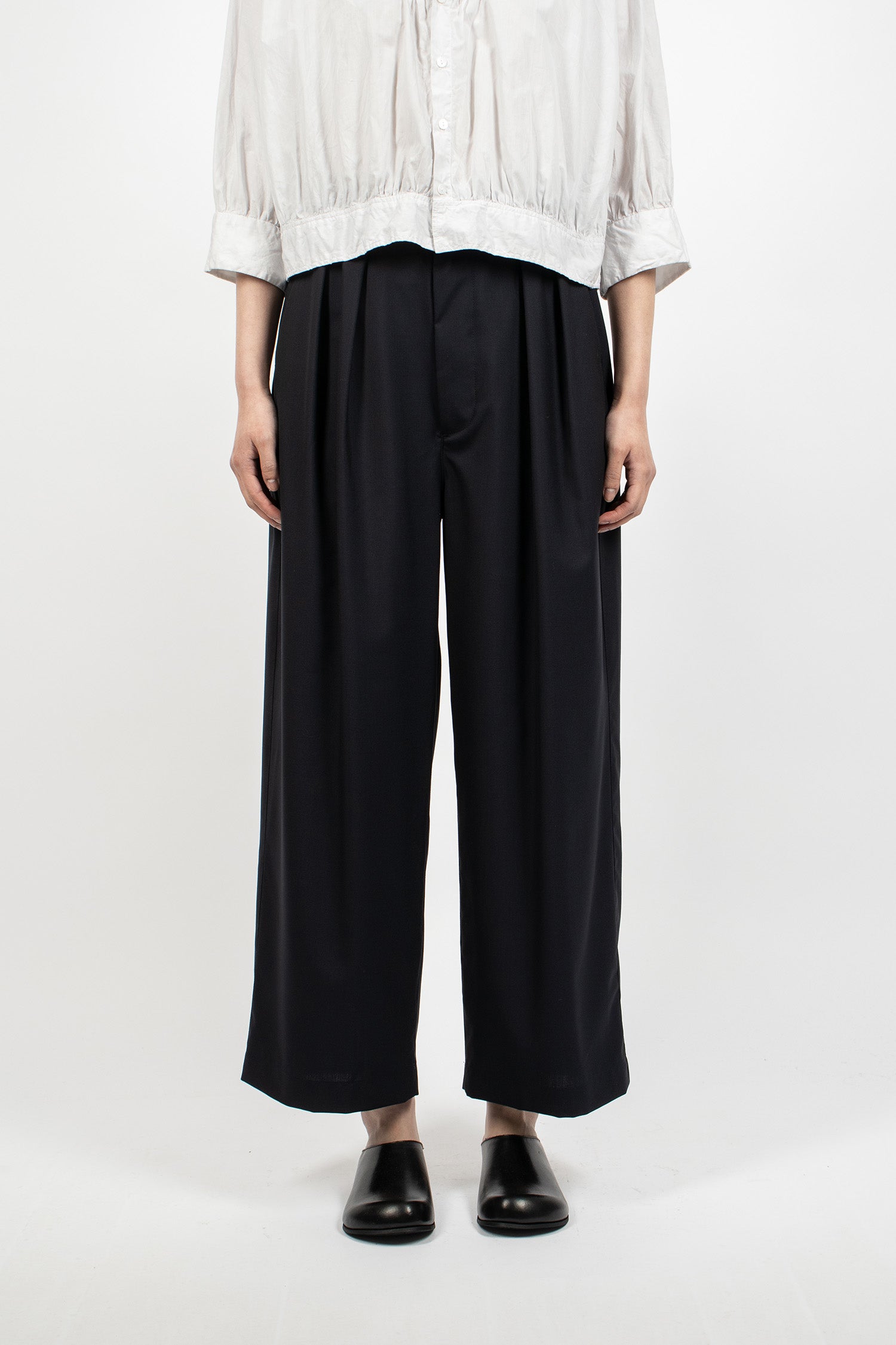 2 In-Pleat Baggy Wool Pants Dark Navy