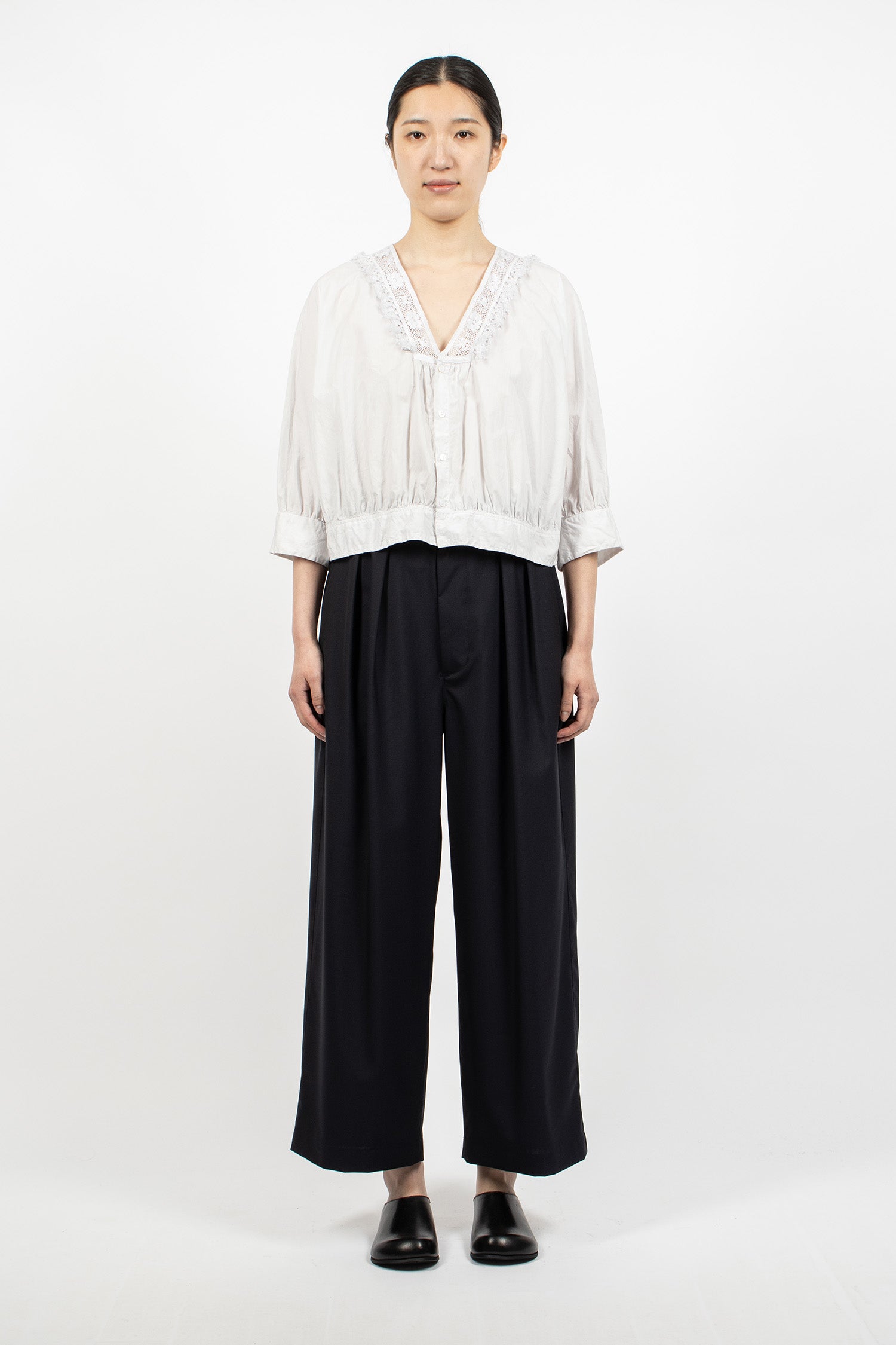2 In-Pleat Baggy Wool Pants Dark Navy