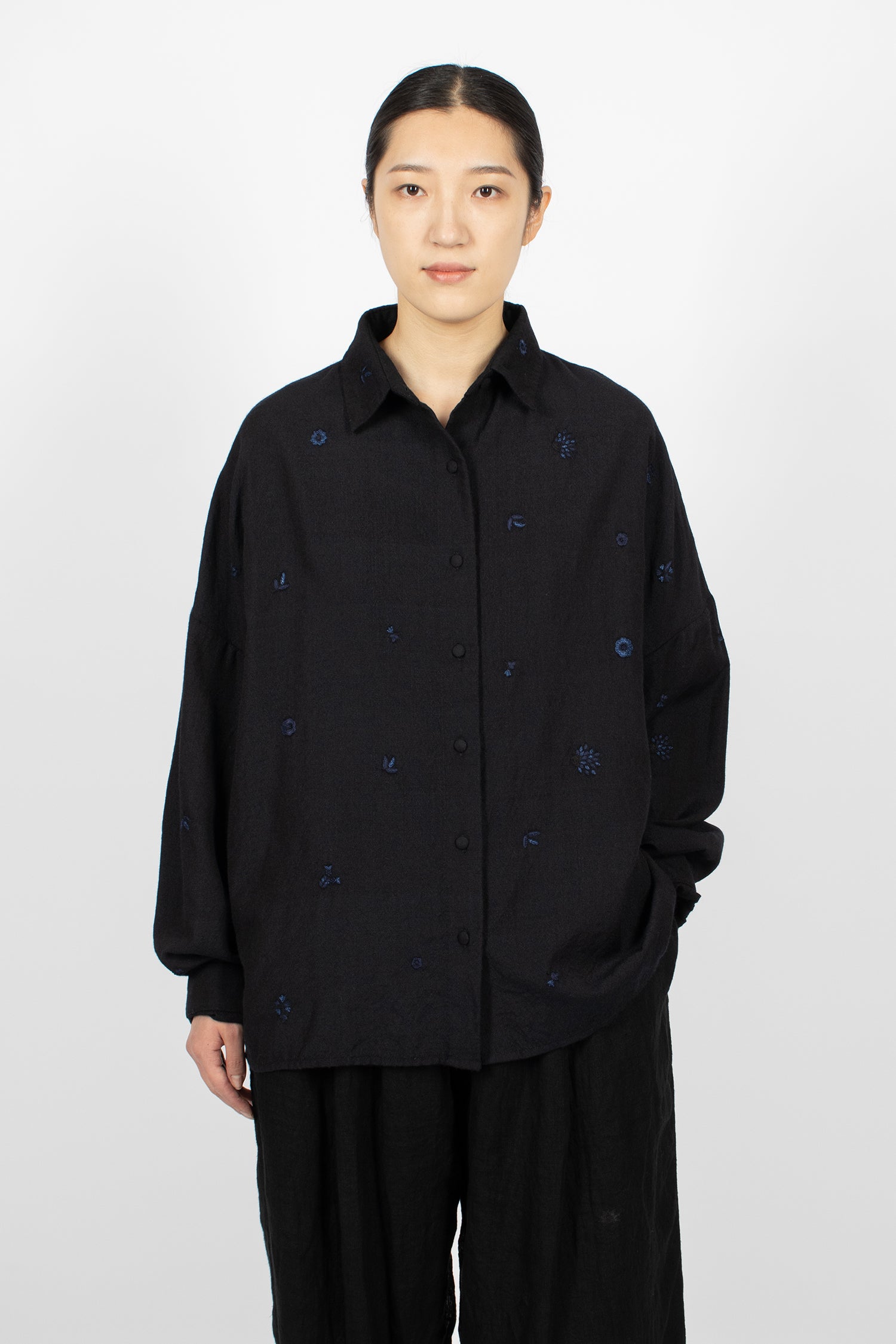 Mini Purana Embroidered Shirt Black Navy