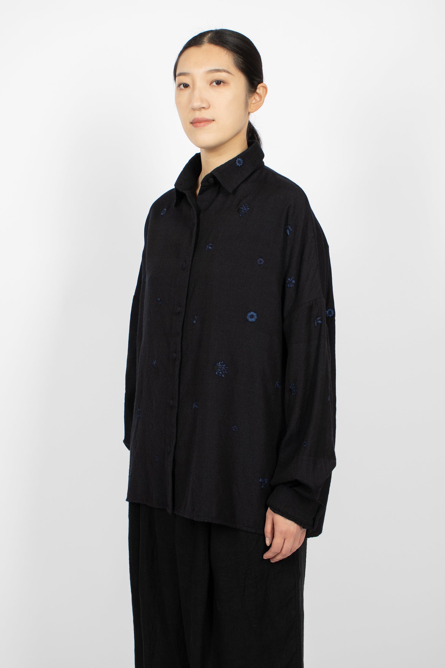 Mini Purana Embroidered Shirt Black Navy