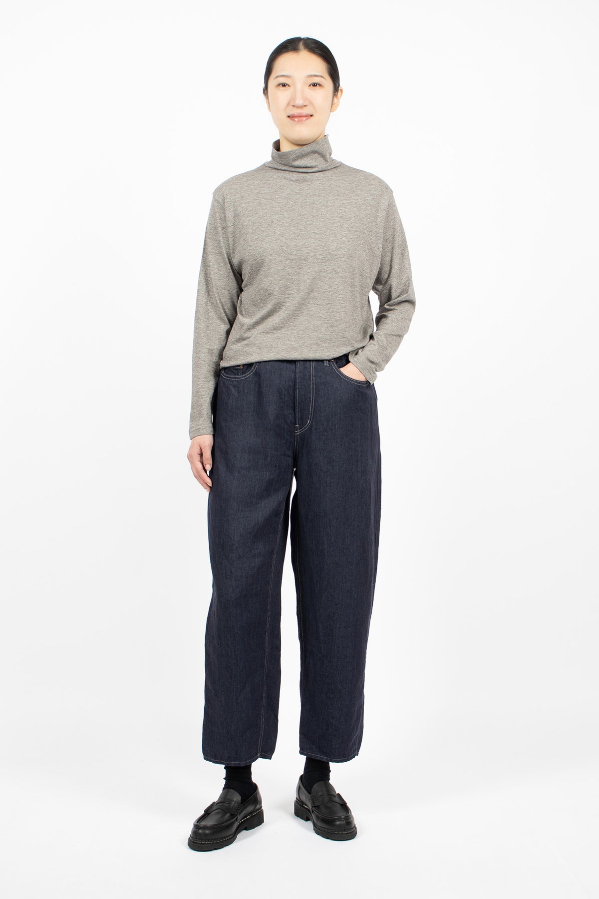 Linen Denim Tapered Pants Navy