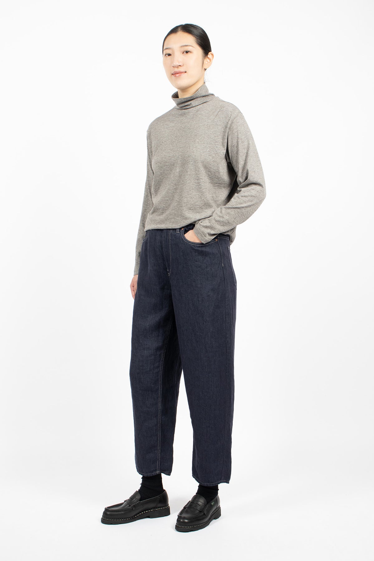 Linen Denim Tapered Pants Navy