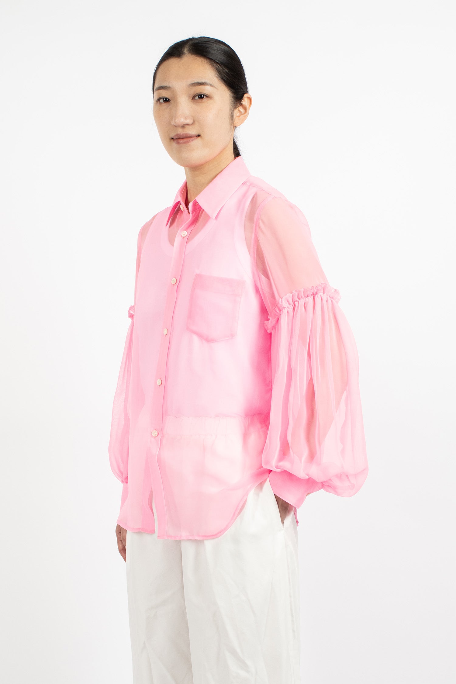 Button-Up Sheer Blouse Pink