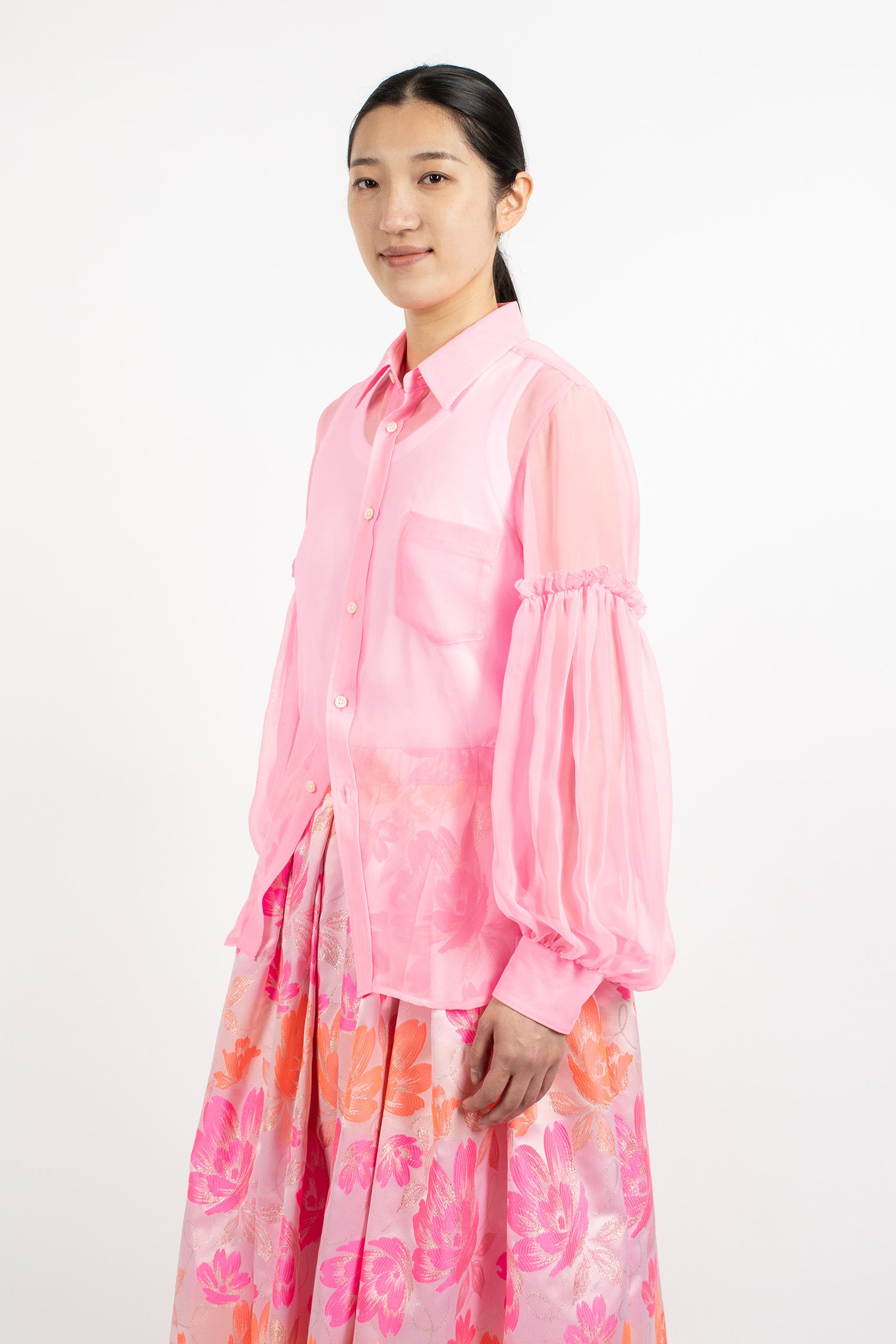 Button-Up Sheer Blouse Pink