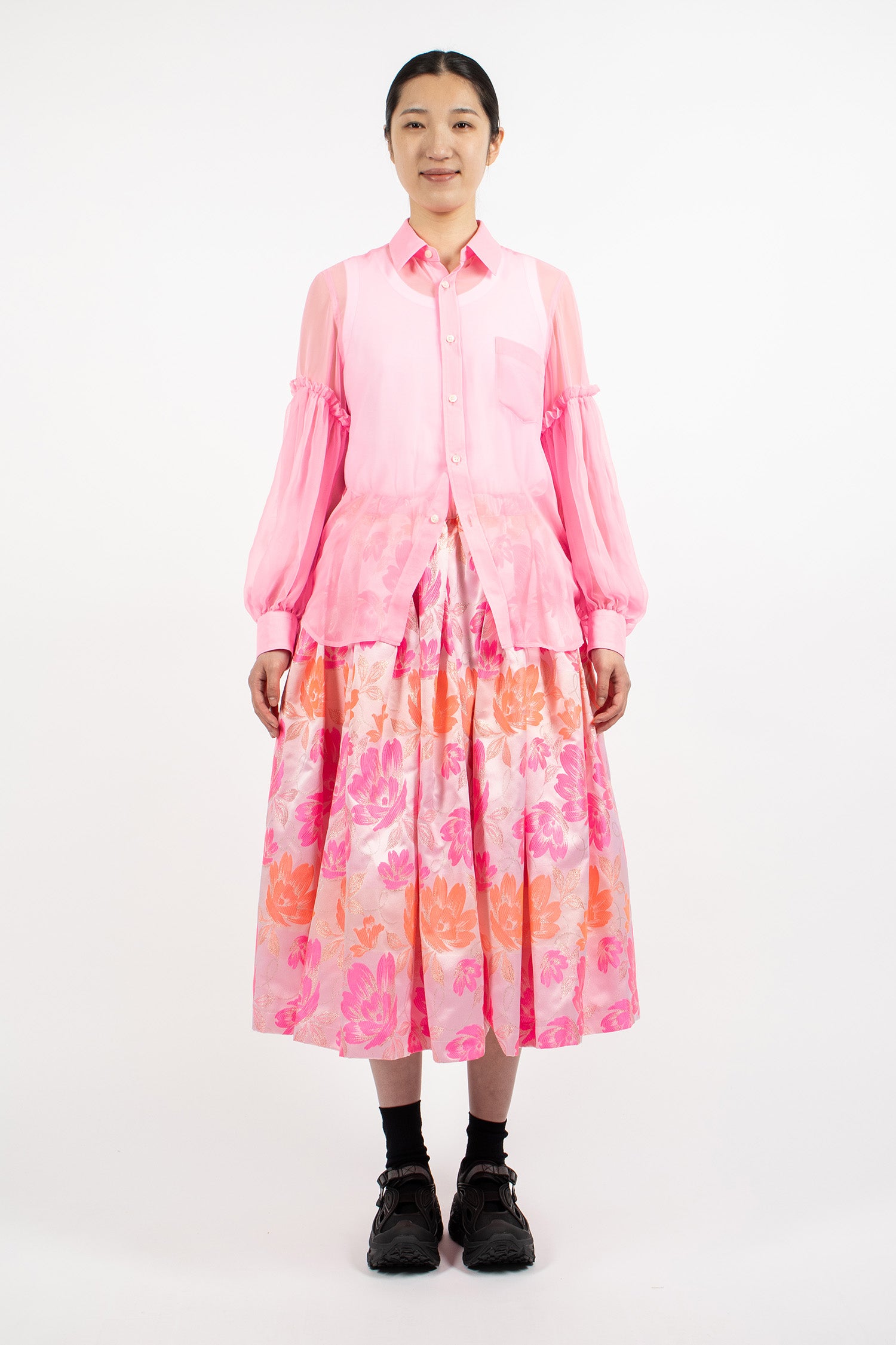 Button-Up Sheer Blouse Pink