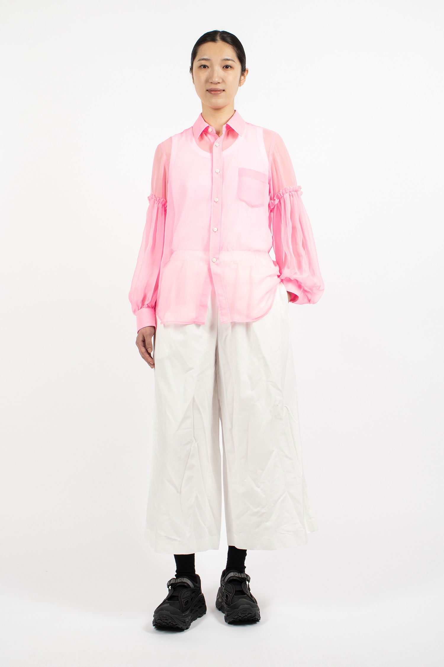 Button-Up Sheer Blouse Pink
