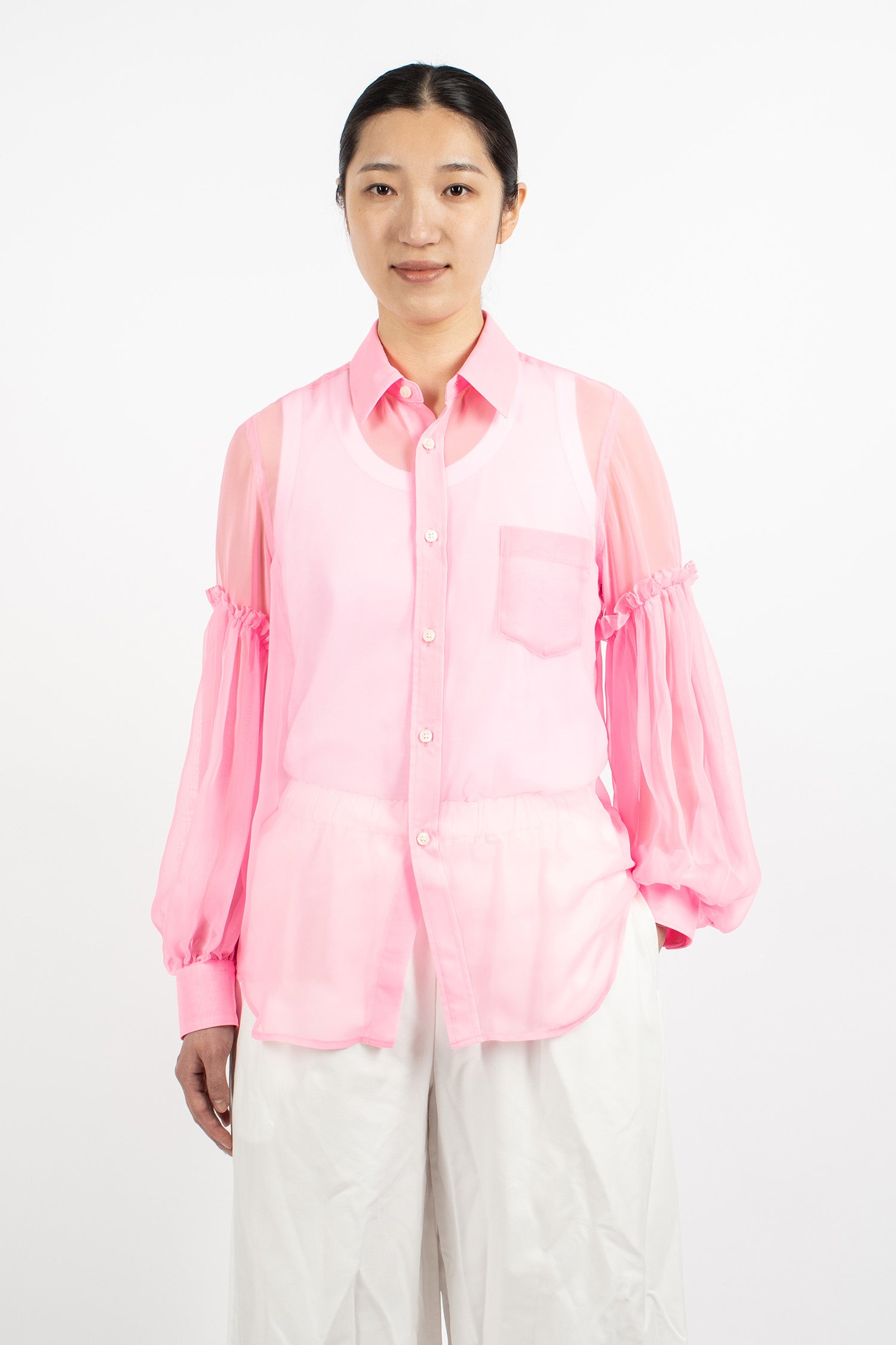 Button-Up Sheer Blouse Pink