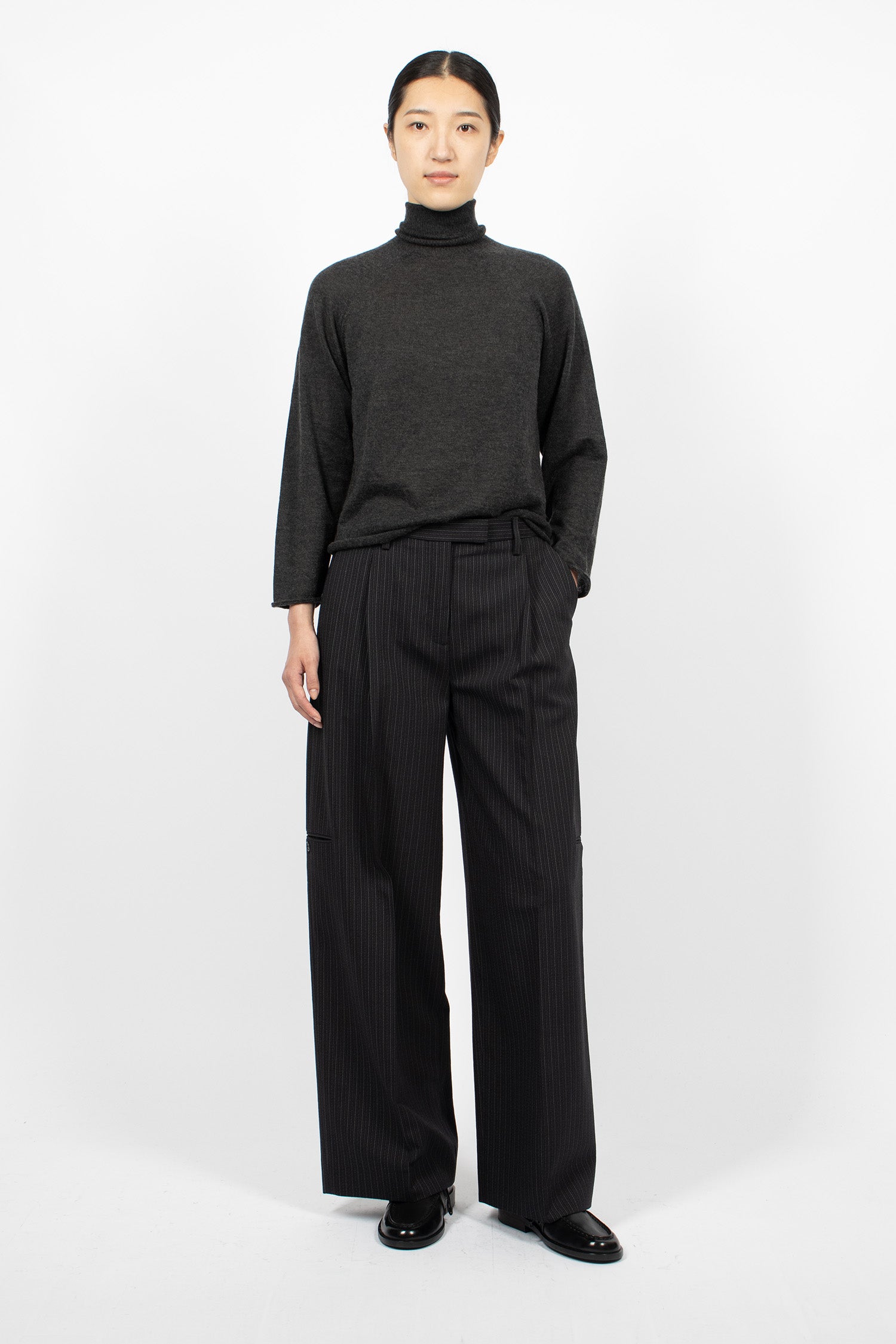 Pinstripe Tailored Trousers Black