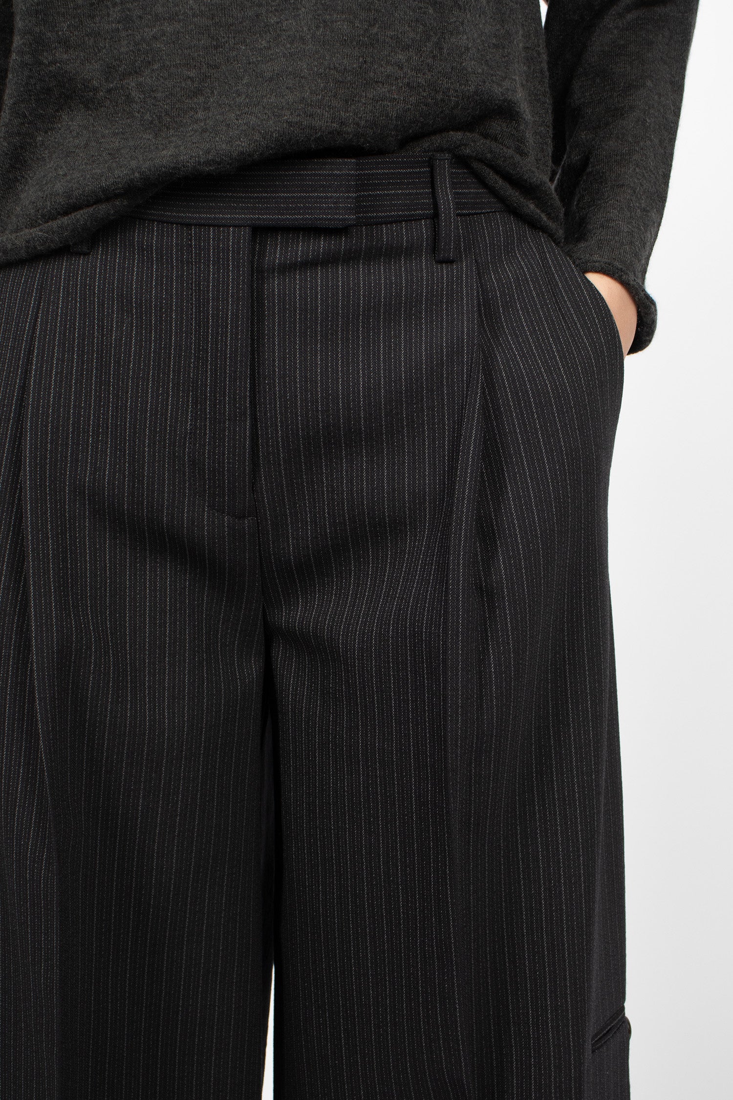 Pinstripe Tailored Trousers Black