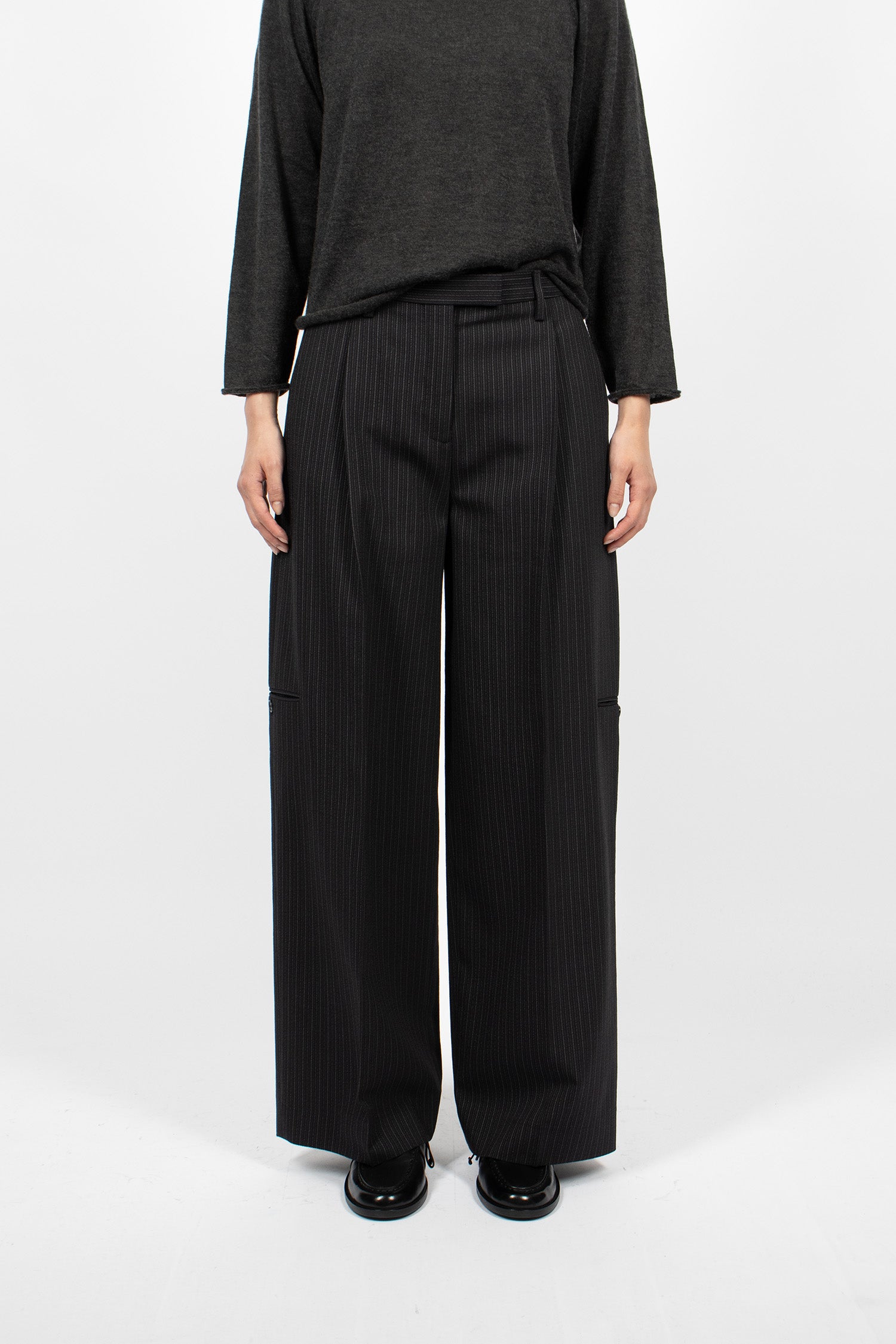 Pinstripe Tailored Trousers Black