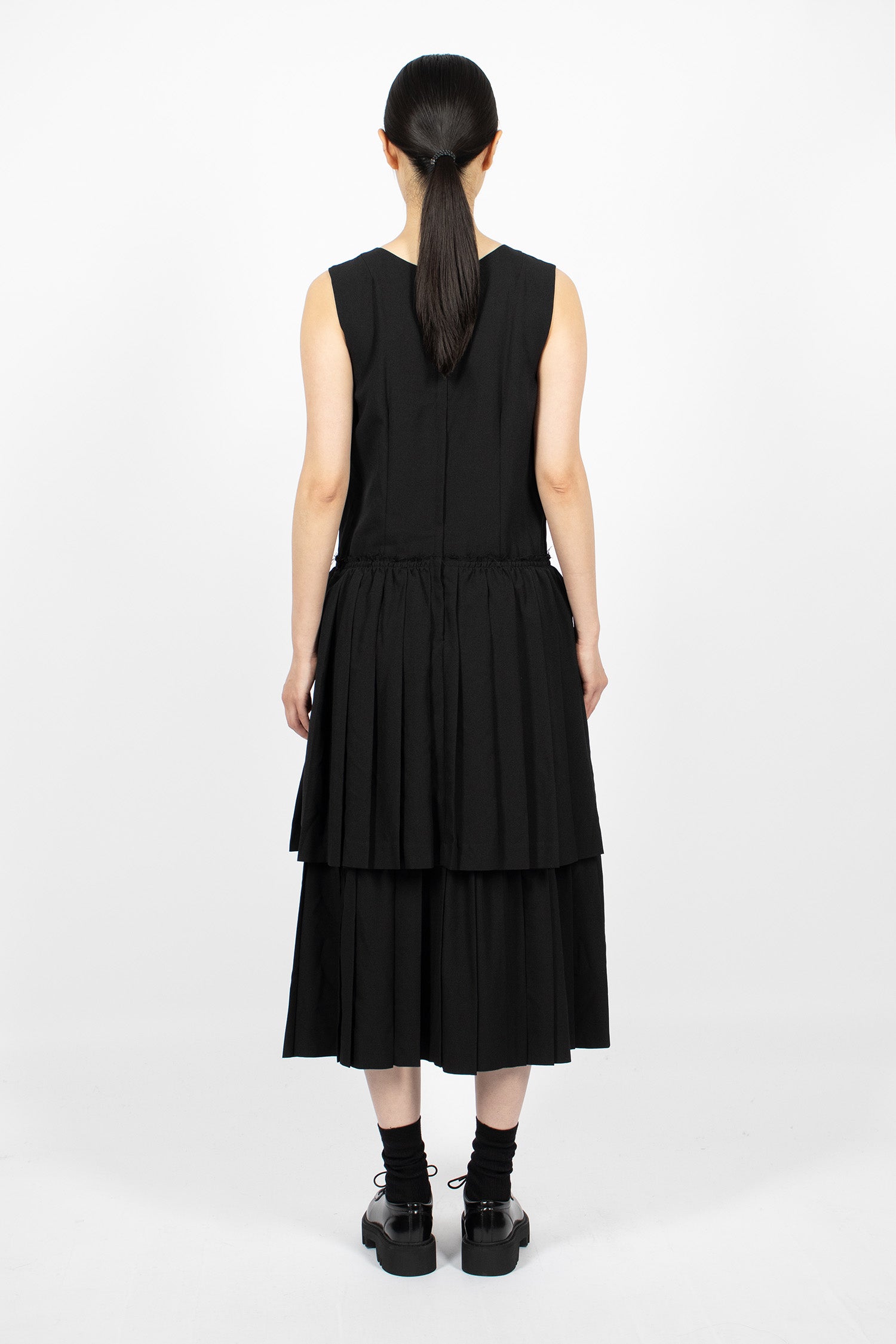 Pleated Pinafore Dress Black