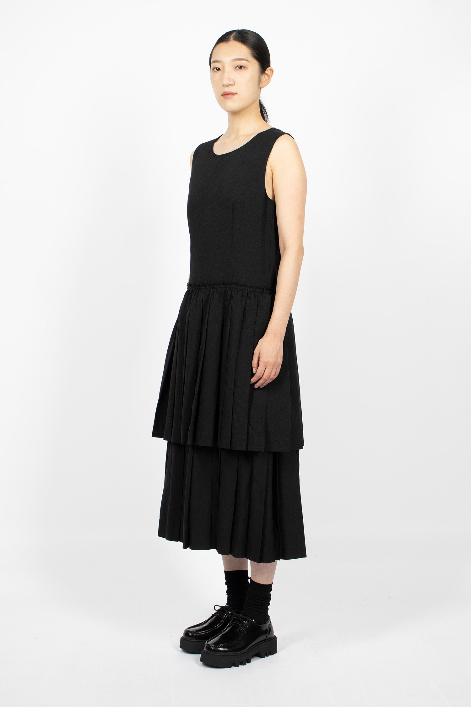 Pleated Pinafore Dress Black