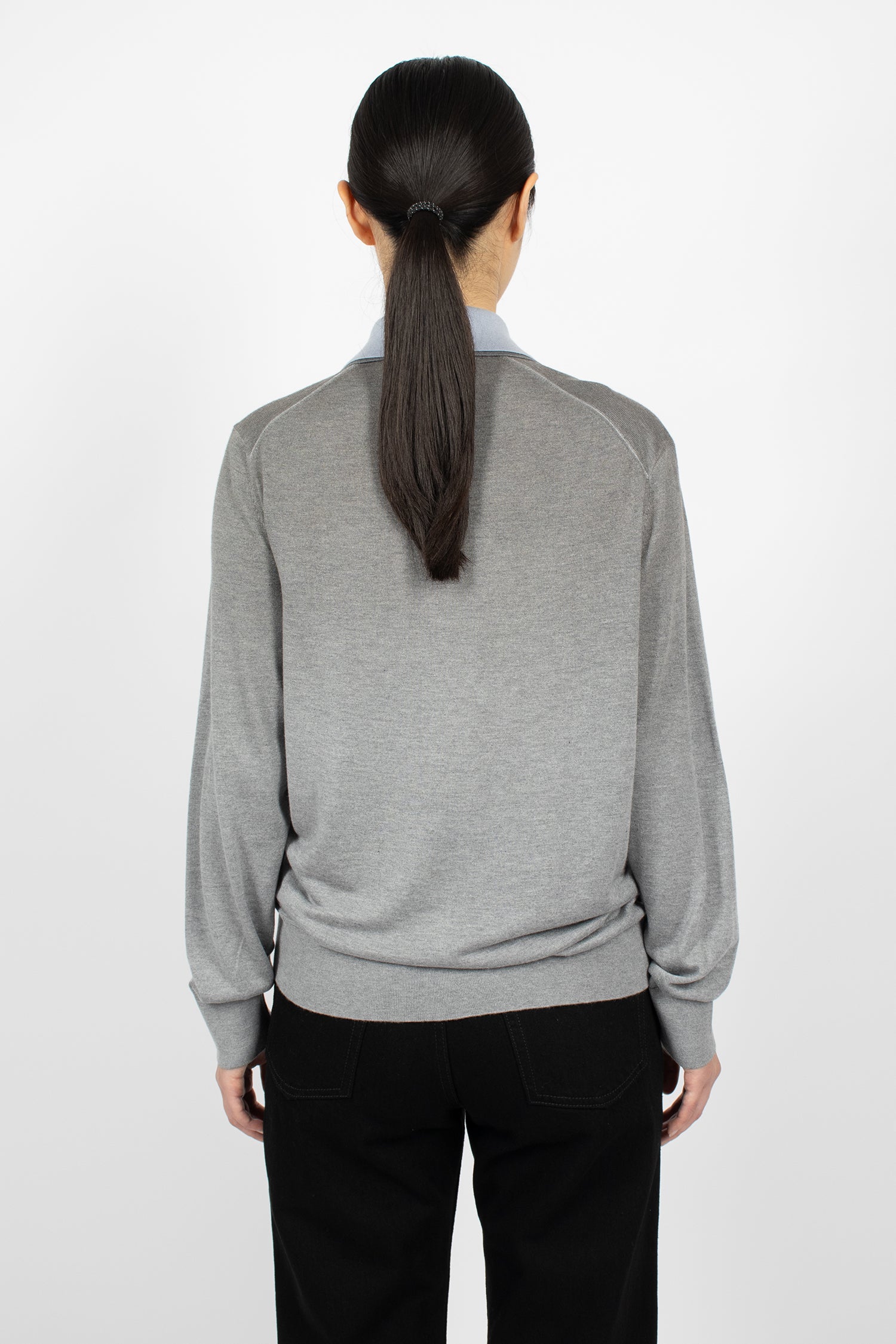 Layered Silk Jumper Sky Blue/Light Grey Melange