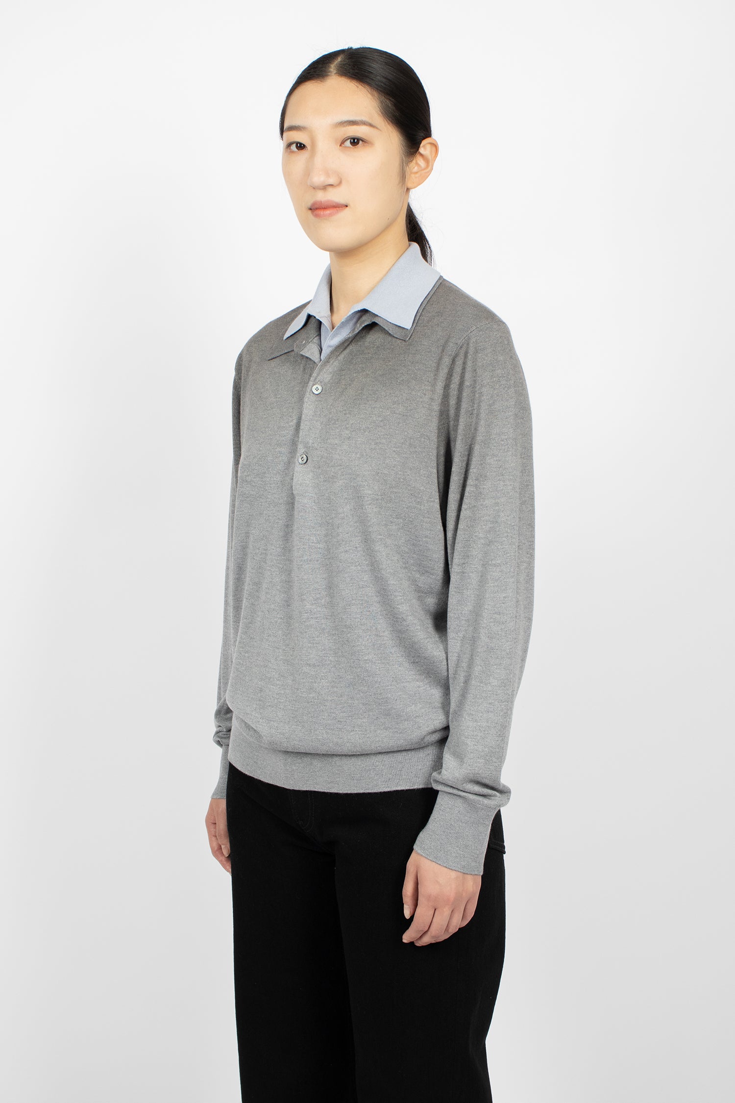 Layered Silk Jumper Sky Blue/Light Grey Melange