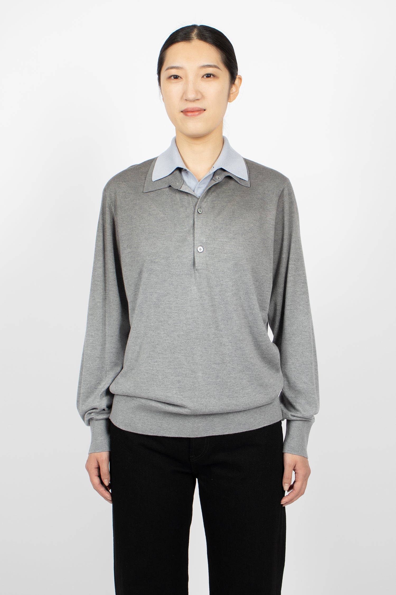 Layered Silk Jumper Sky Blue/Light Grey Melange