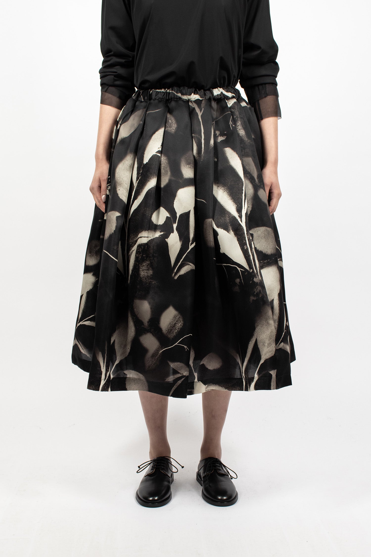Layered Silk Twill Skirt Black/Off-White