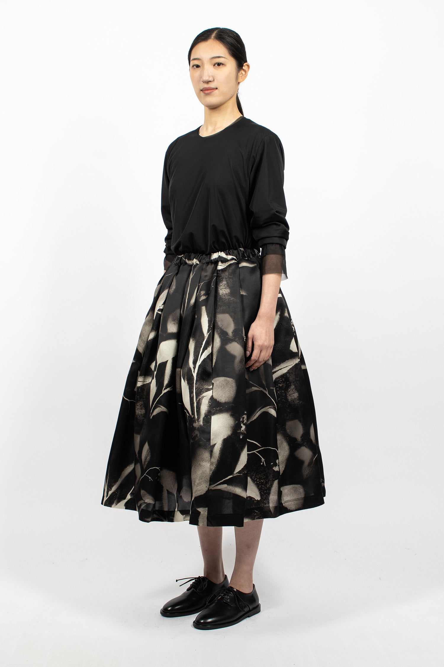 Layered Silk Twill Skirt Black/Off-White