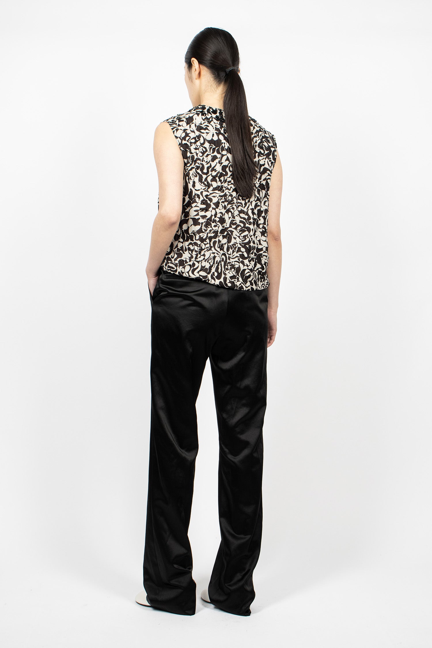 Straight Leg Satin Pants Black