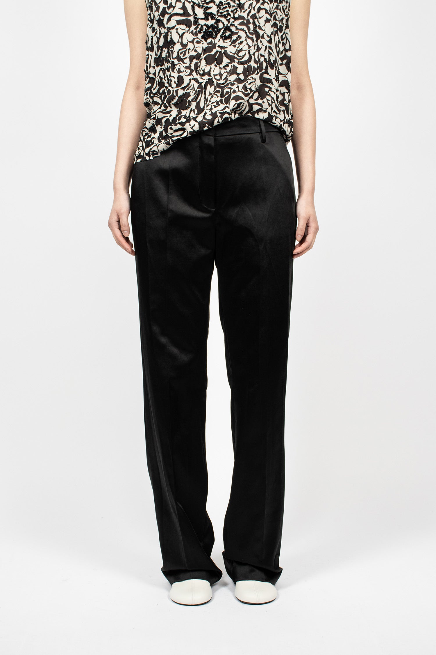 Straight Leg Satin Pants Black